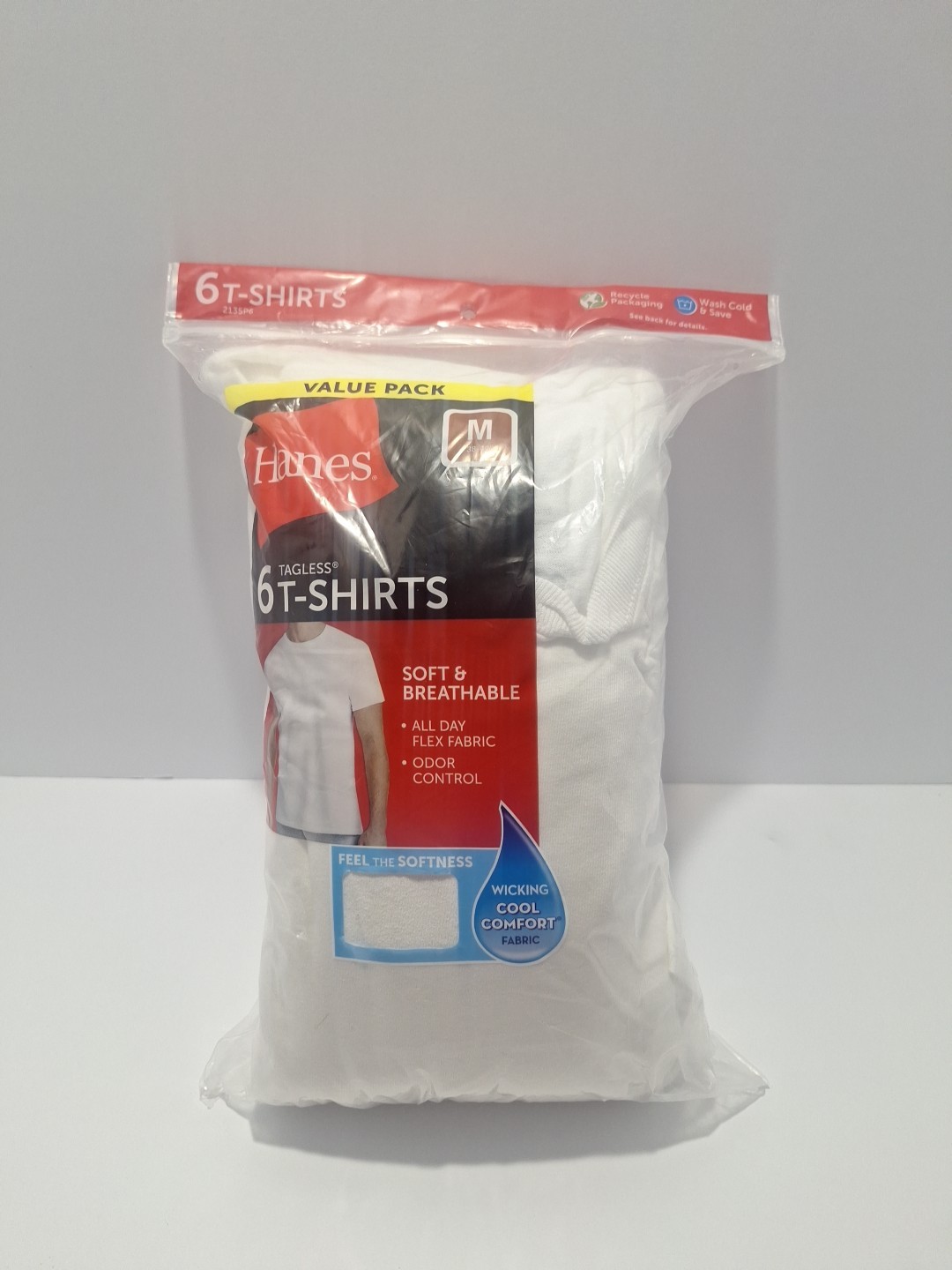 Hanes Men’s FreshIQ ComfortSoft Crewneck Undershirt – White (Pack of 6) (2135P6)