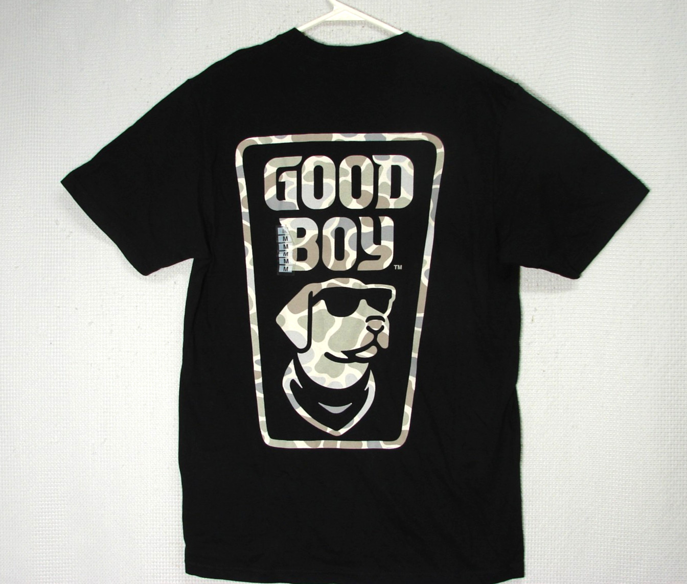New JedCo Good Boy T-Shirt Black Camo Dog Sunglassesn Graphic Mens Size M
