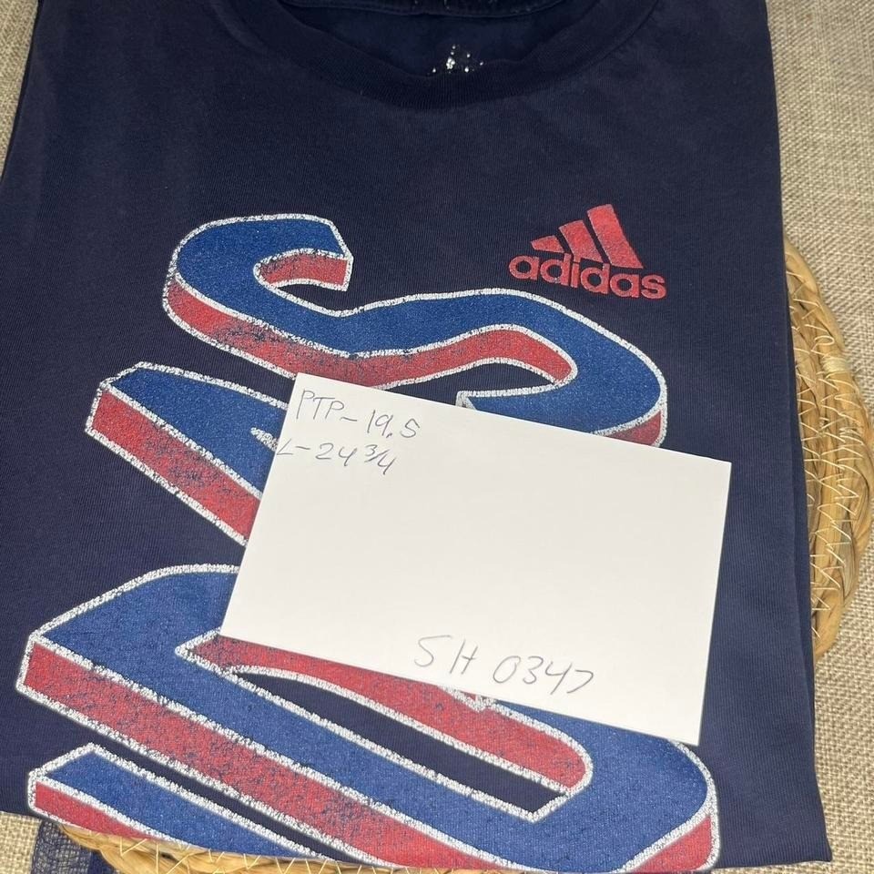 Adidas Mens Graphic T-Shirt Navy Blue Red 3D Logo Crewneck Short Sleeve Cotton