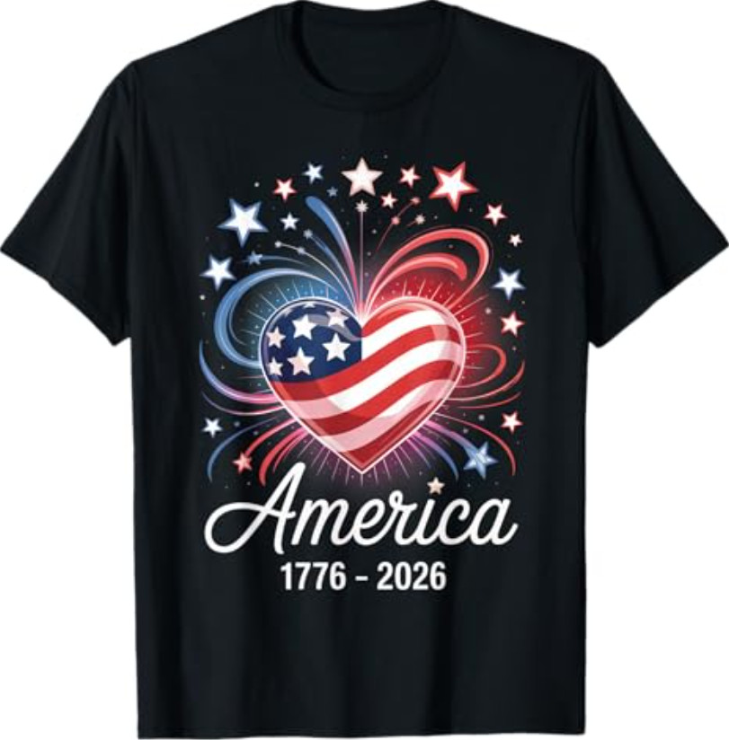 Flag Heart 1776 2026 July 4th 250th Birthday T-Shirt