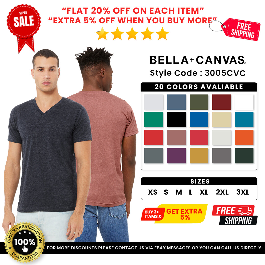 Bella + Canvas 3005CVC Mens Heather Blend CVC V-Neck Tee Short Sleeve T-Shirt