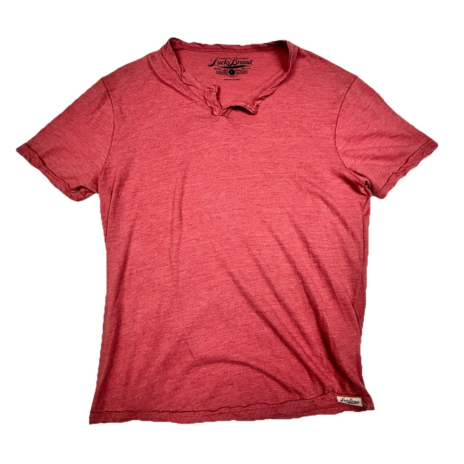 Lucky Brand Mens Short Sleeve Henley T-Shirt Faded Red Heathered Size L 80318