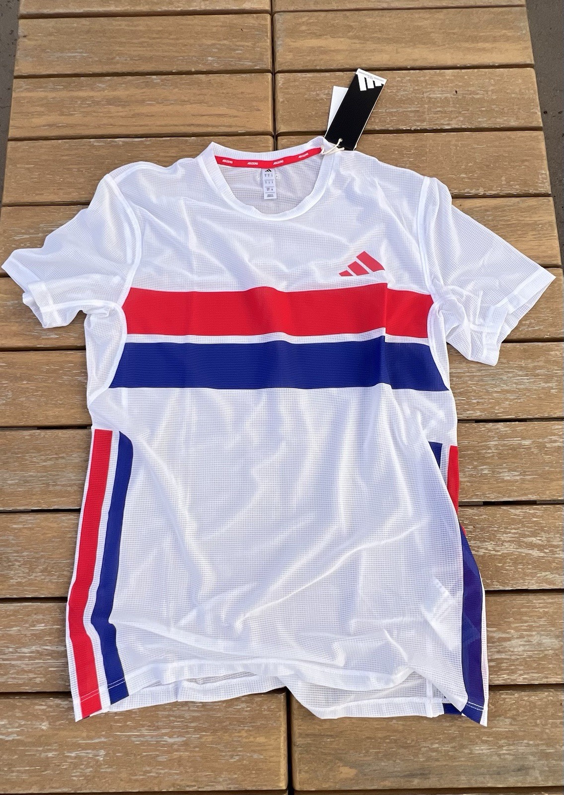 adidas mens white retro luxe super thin retro slim fit running climacool T-shirt