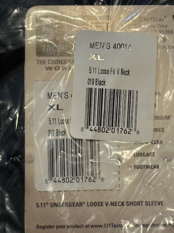 5.11 Tactical Men’s Size XL Loose Fit Short Sleeve V-Neck Shirt – White or Black