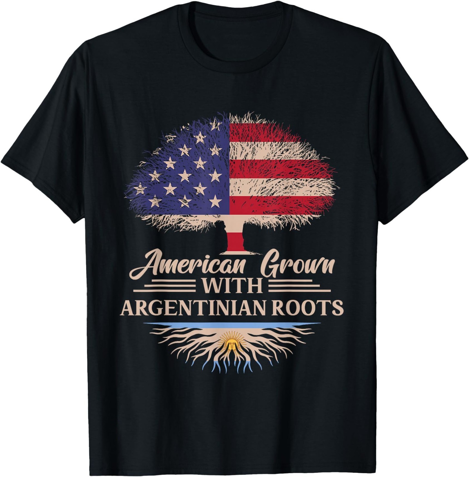 American Grown With Argentinian Roots Half American Flag T-Shirt