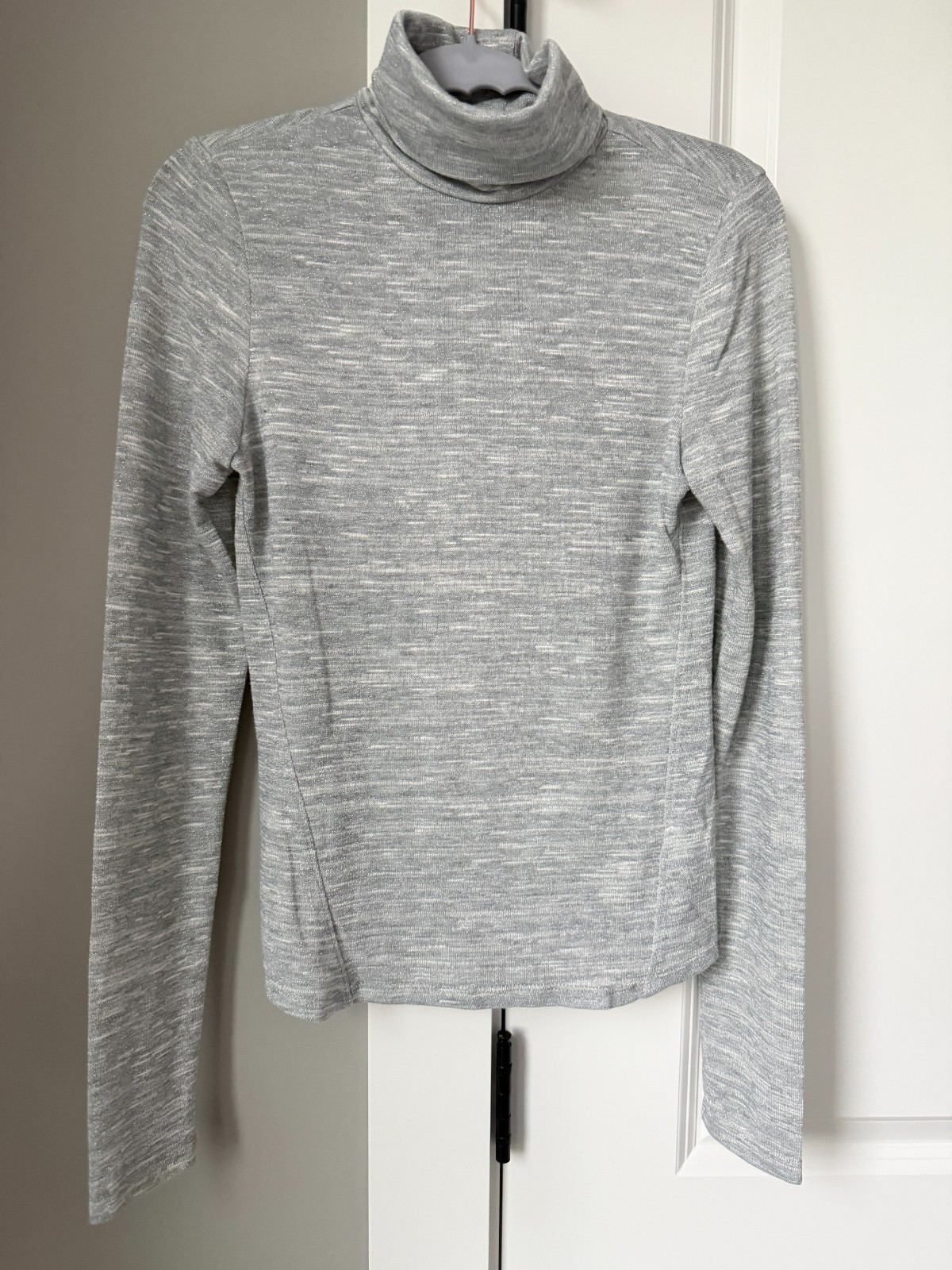 Light Grey Ribbed Turtleneck Sweater Stretch Knit Pullover Long Sleeve Women’s