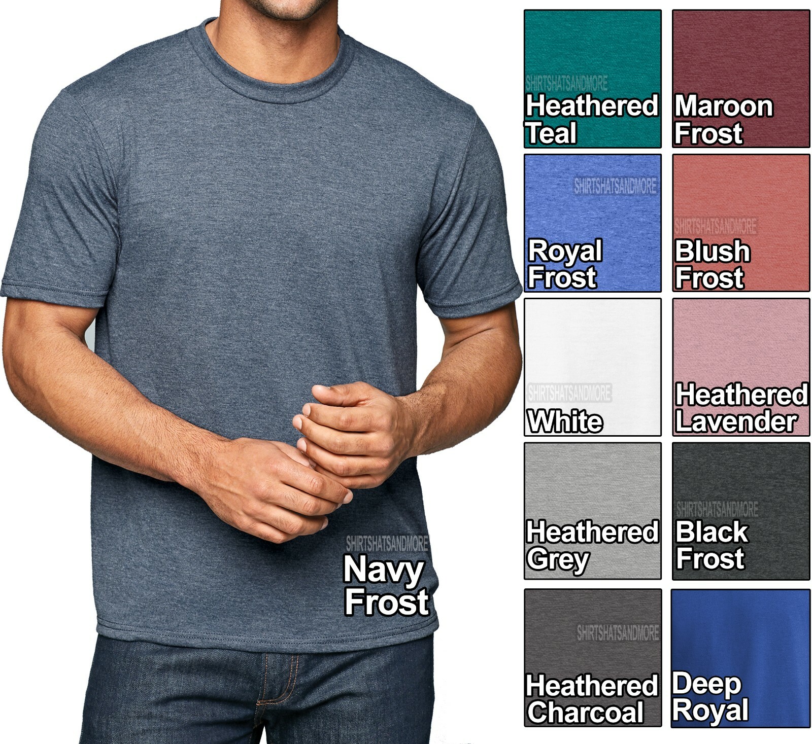 Mens Tri Blend Crew Neck T Shirt Athletic Fit XS, S, M, L, XL, 2XL, 3XL, 4XL NEW