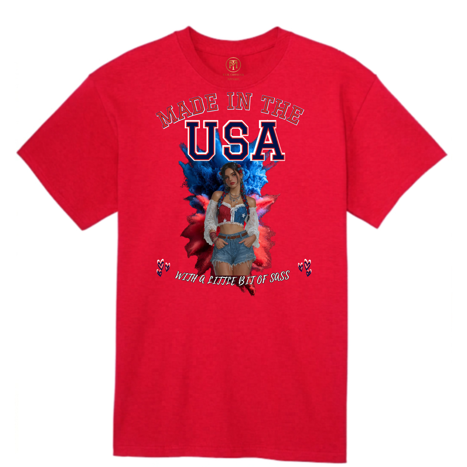 Made In The USA With A Little Bit Of Sass Patriotic Pin Up Shirt S-3XL