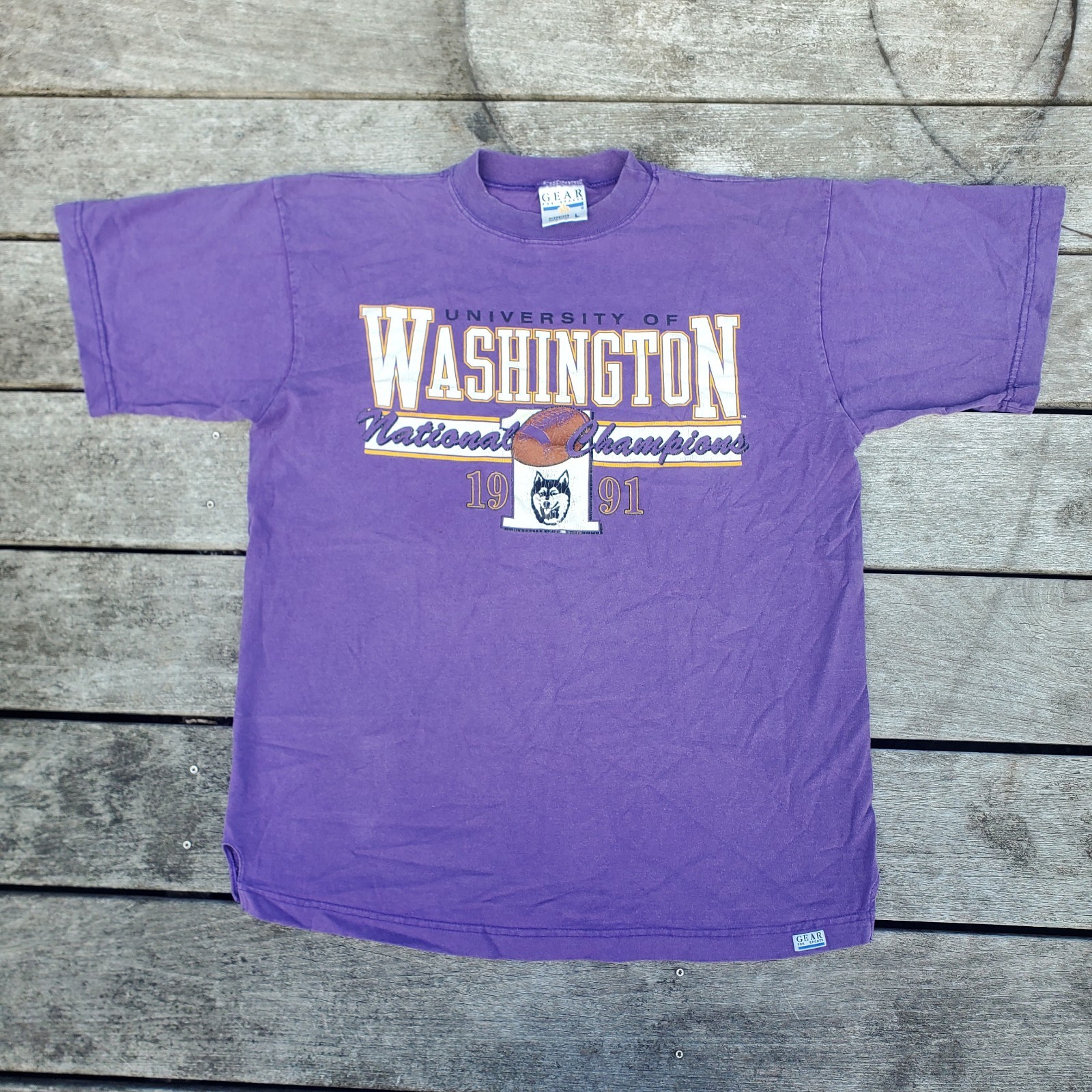Vintage 90s 1991 Washington Huskies Rose Bowl Shirt Large UW Gear for Sports Tag