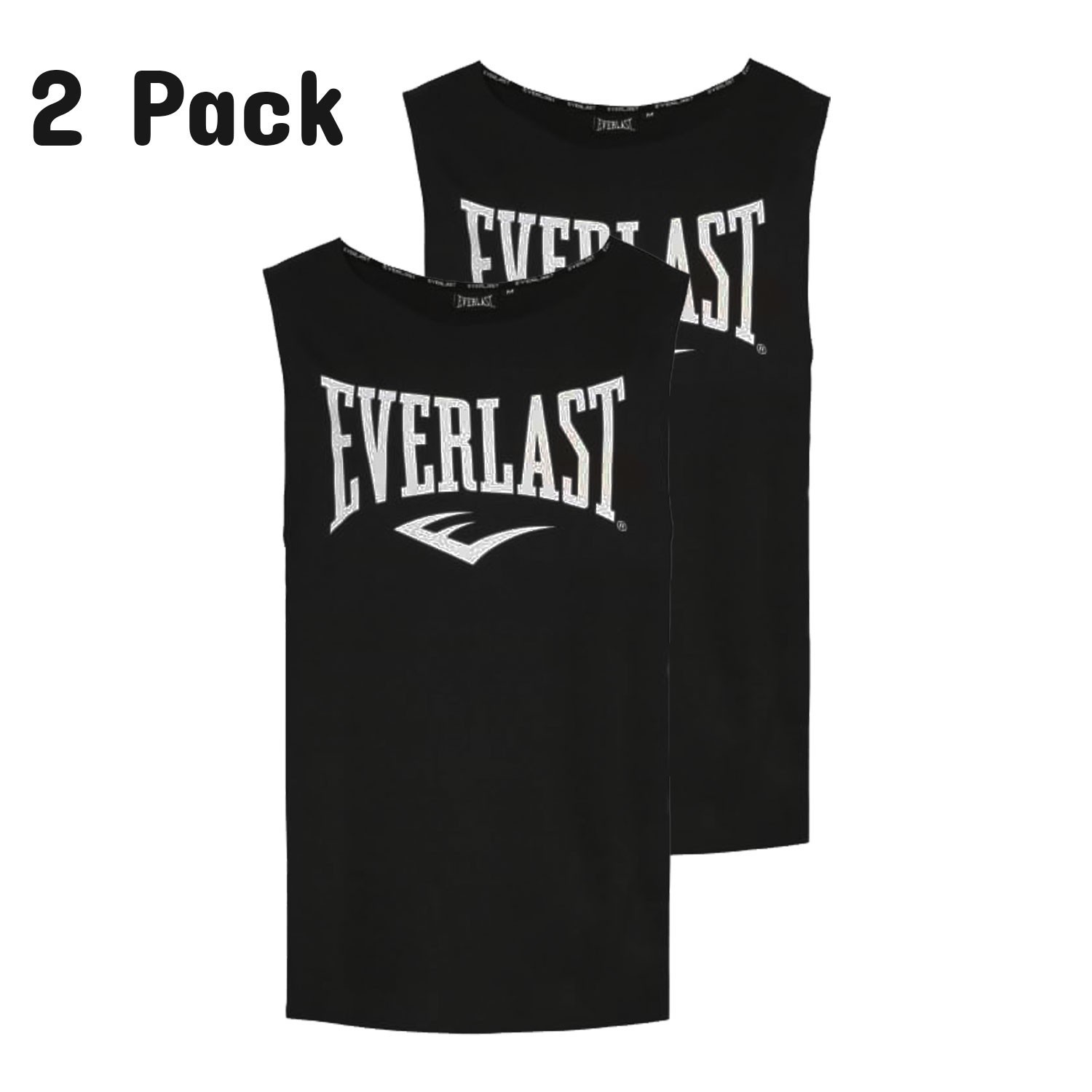 Everlast Men’s Black Sleeveless Shirt Glenwood Tank Logo Vest – 2 Pack (S01)