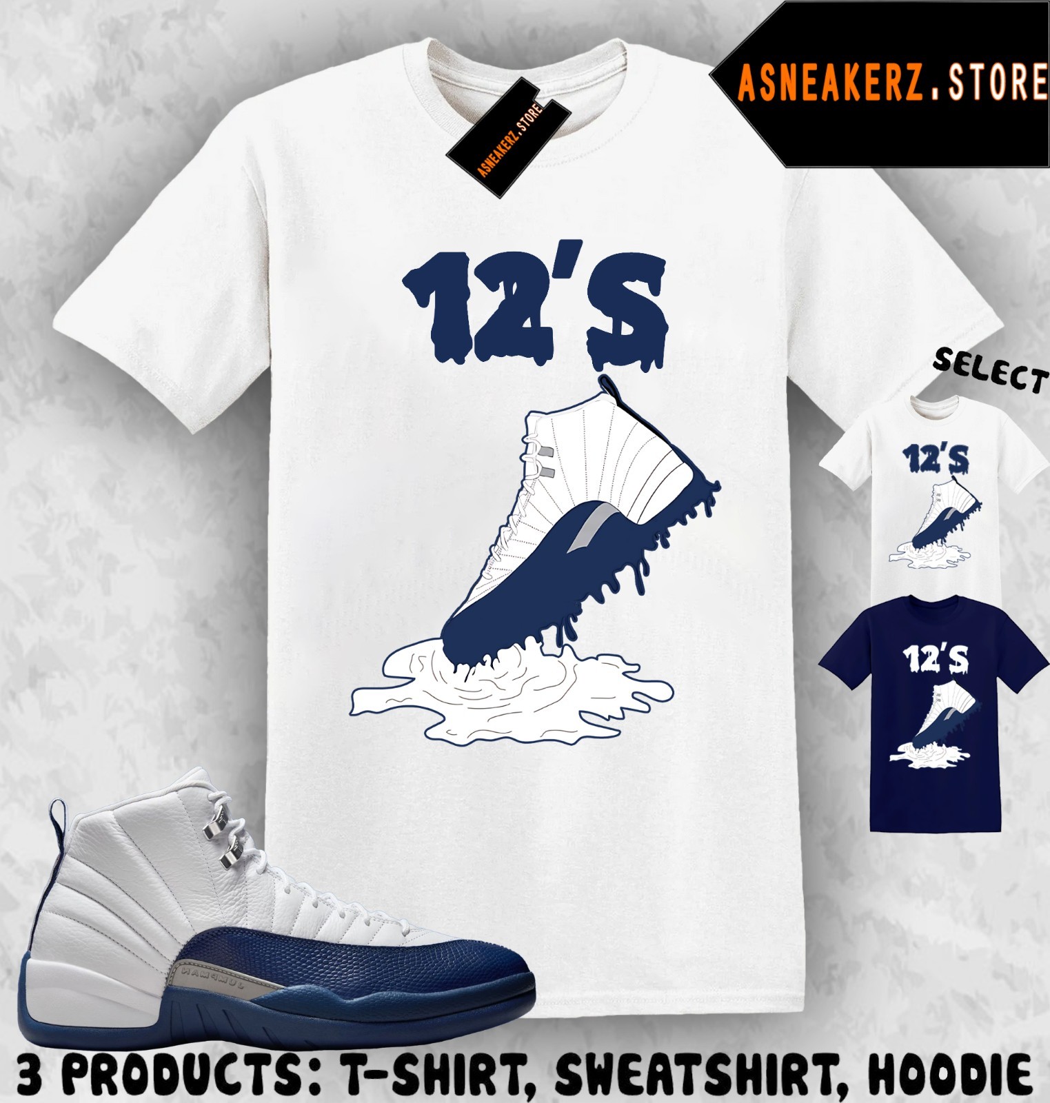 Shirt Matching AJ 12 French Blue 2025 To Match Sneaker Shoe Dripping 12s T-Shirt