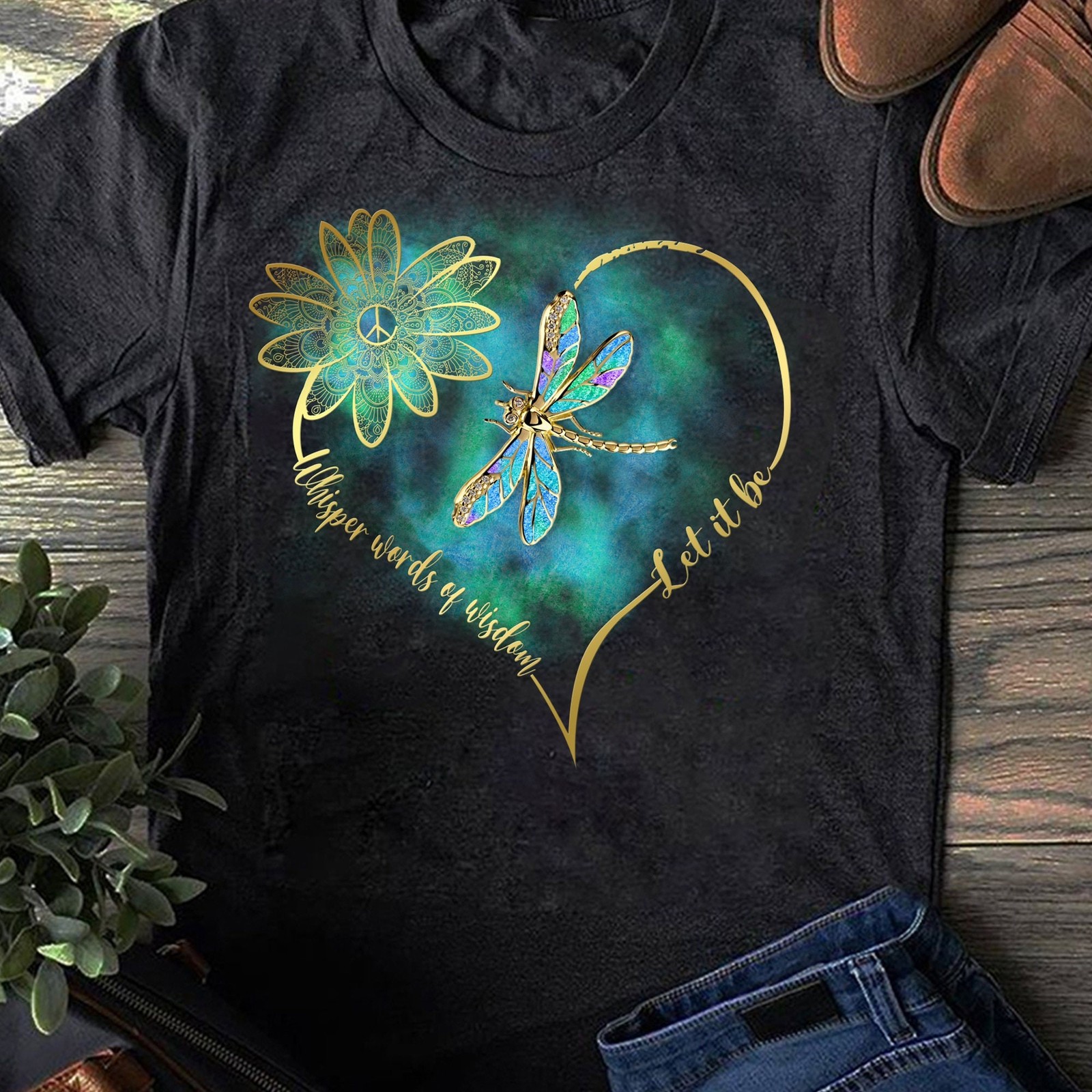 Whisper words of wisdom let peace signal let it be T Shirt Hippie Shirt Hippie S