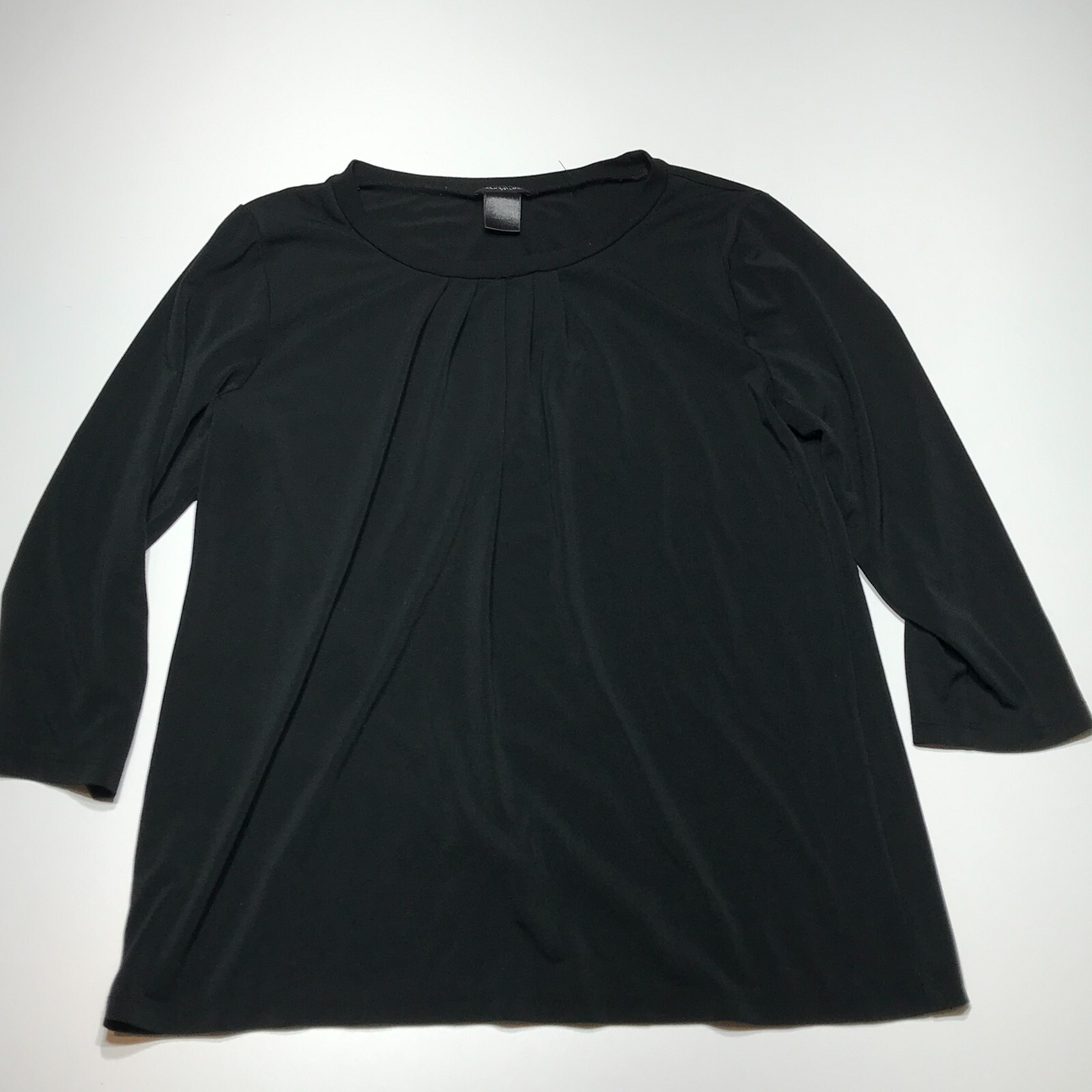Ann Taylor Top Womens Size M Pleated Neck Crop Sleeve Blouse Black Stretchy