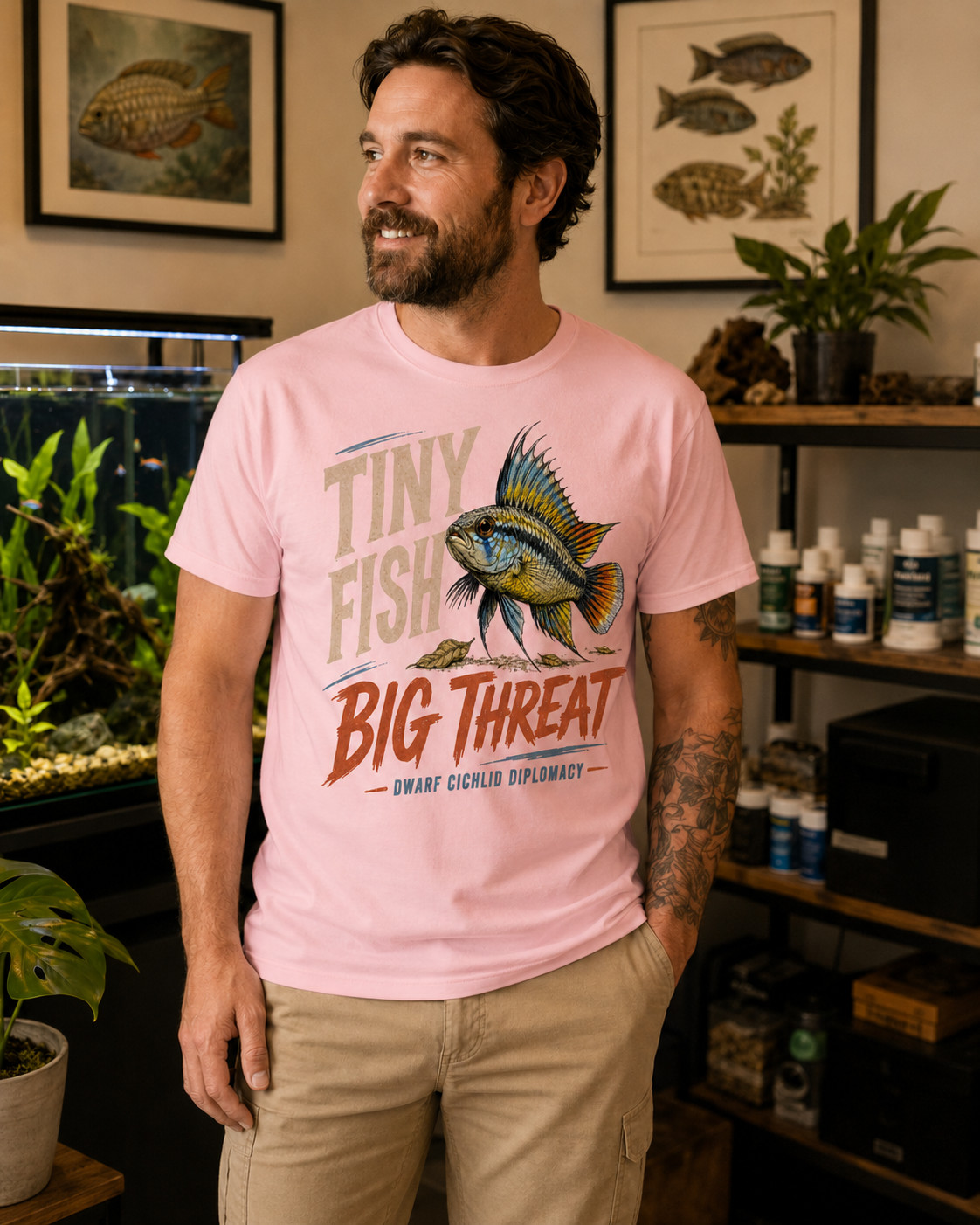 Tiny Fish Big Threat Apistogramma Dwarf Cichlid Aquarium T-Shirt Tee Gift Keeper