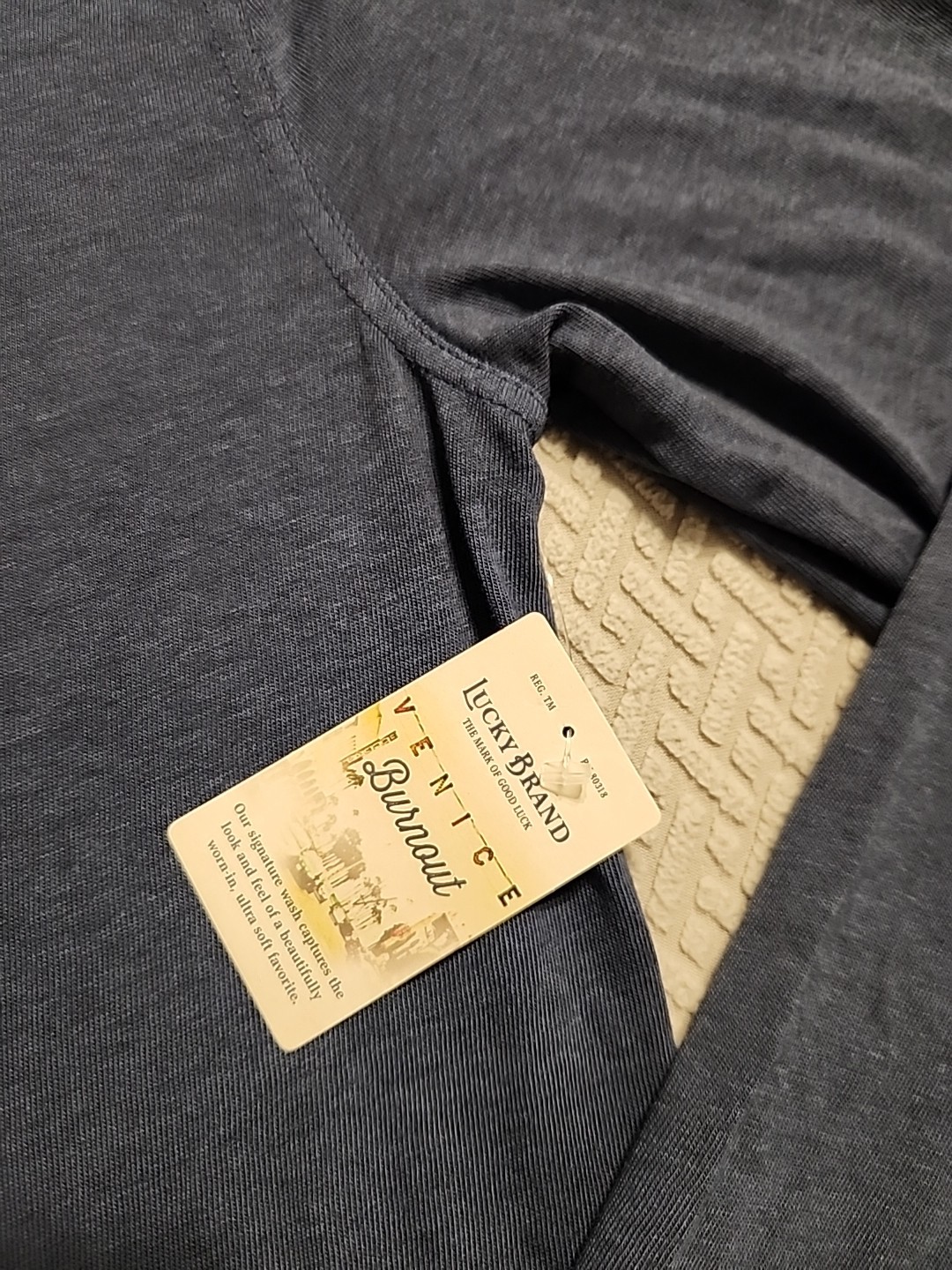 Lucky Brand Venice Burnout Mens M Long Sleeve Henley Shirt Denim Blue NWT
