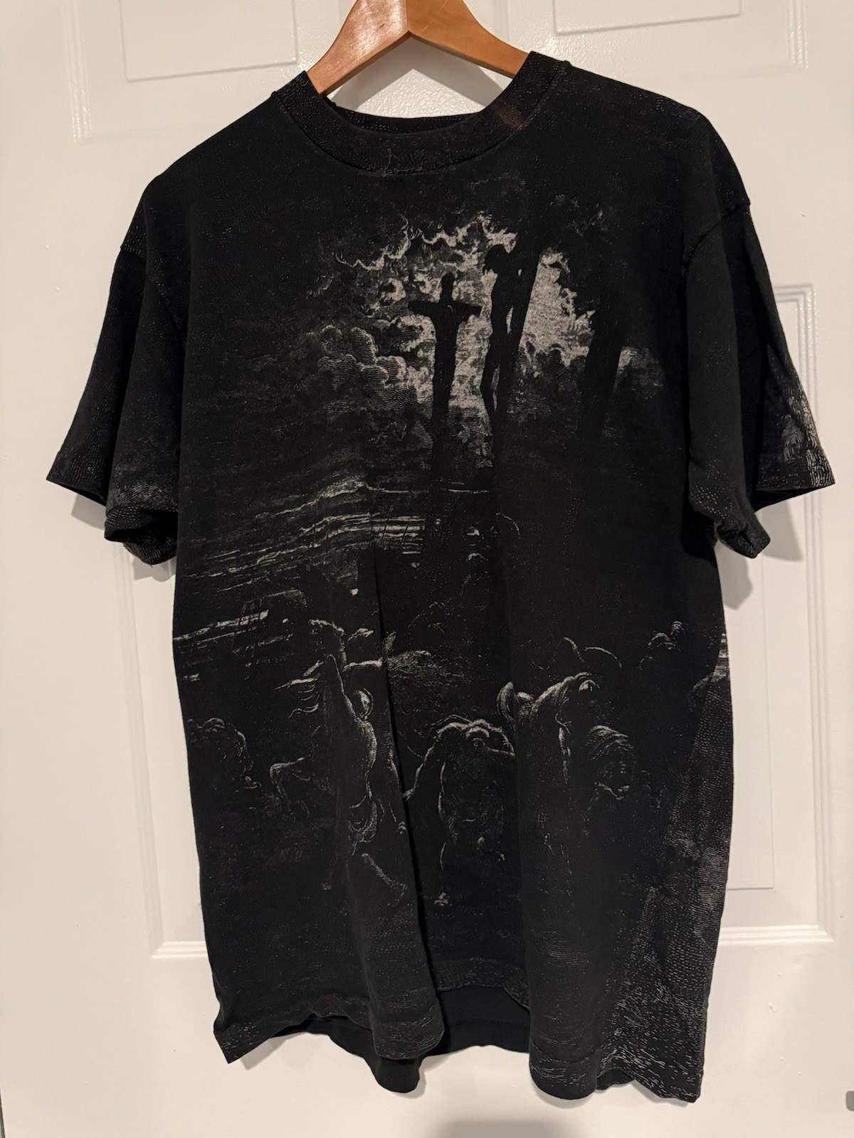 Vintage 90s Gustave Dore Crucifixion AOP T-Shirt Dbl-Sided Single Stitch Boxy XL