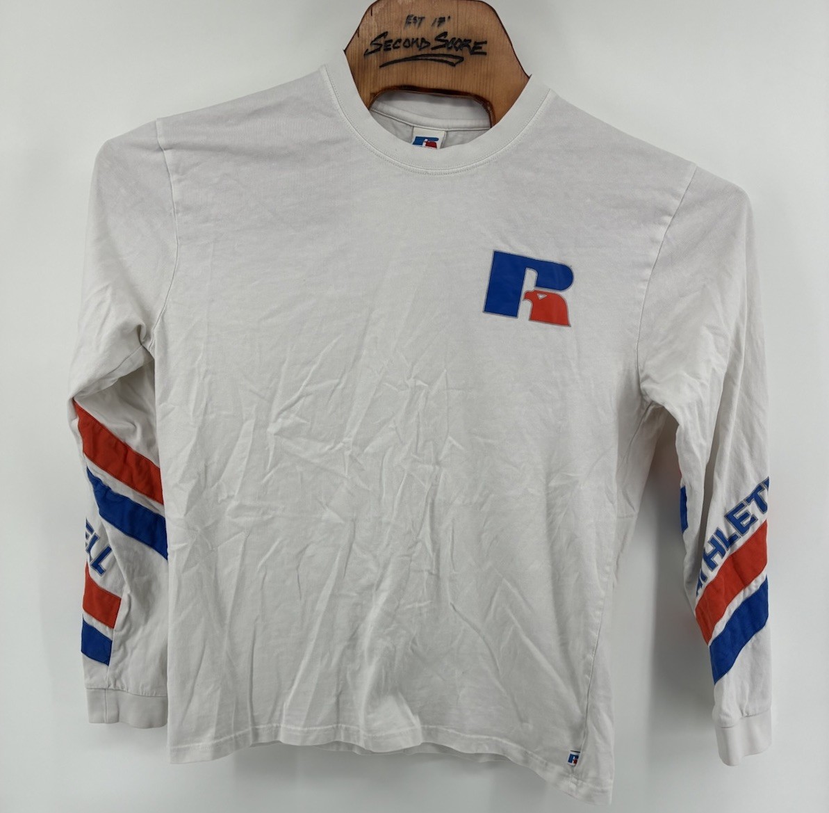 VNTG Y2K Russell Athletic Heritage Antonio Long Sleeve 100% Cotton T-Shirt Large