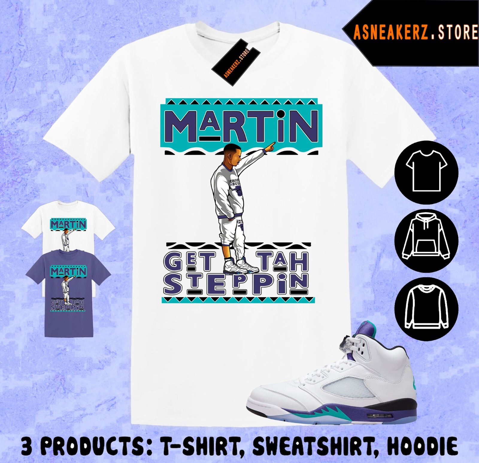 Tee Shirt Matching AJ 5 Grape 2025 To Match Sneaker Sneakerhead Martin T-Shirt