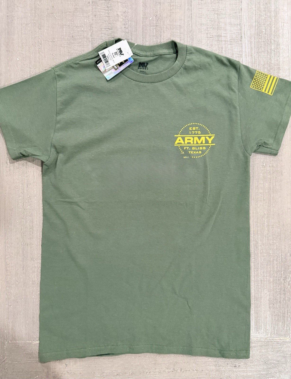 “United States Army Ft Bliss, TX 1775” Double Sided Green T Shirt – Sz XL – NWT