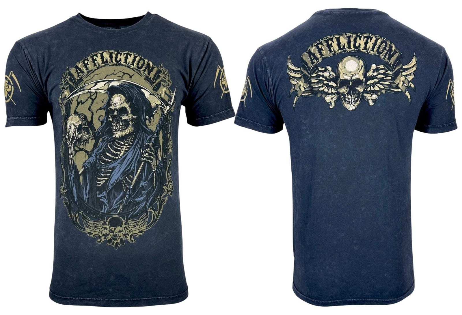 Affliction Men’s T-shirt Heir Of Souls Skull, Biker Tattoo