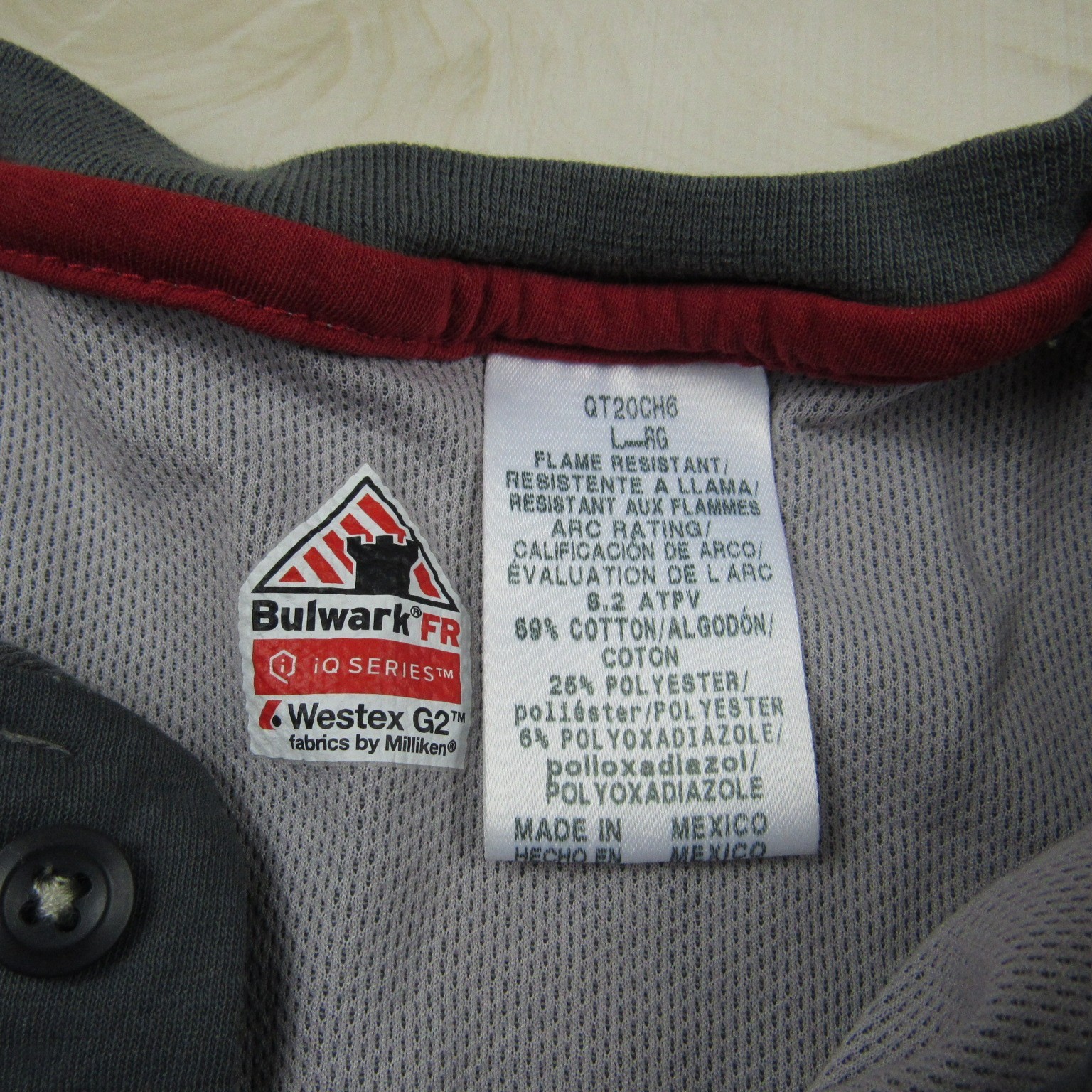 Bulwark Shirt Mens Large Gray Henley FR Fire Resistant IQ Westex Pocket Cat 2 A4