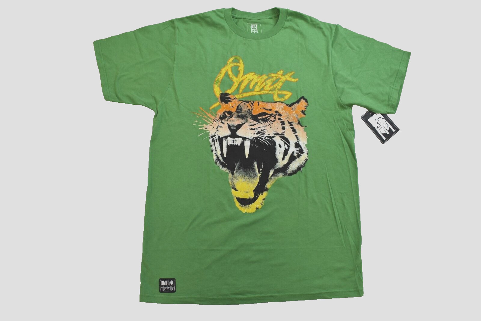 Omit Mens Green Animal Style Fierce Tiger Distressed Print Tee Shirt New Large