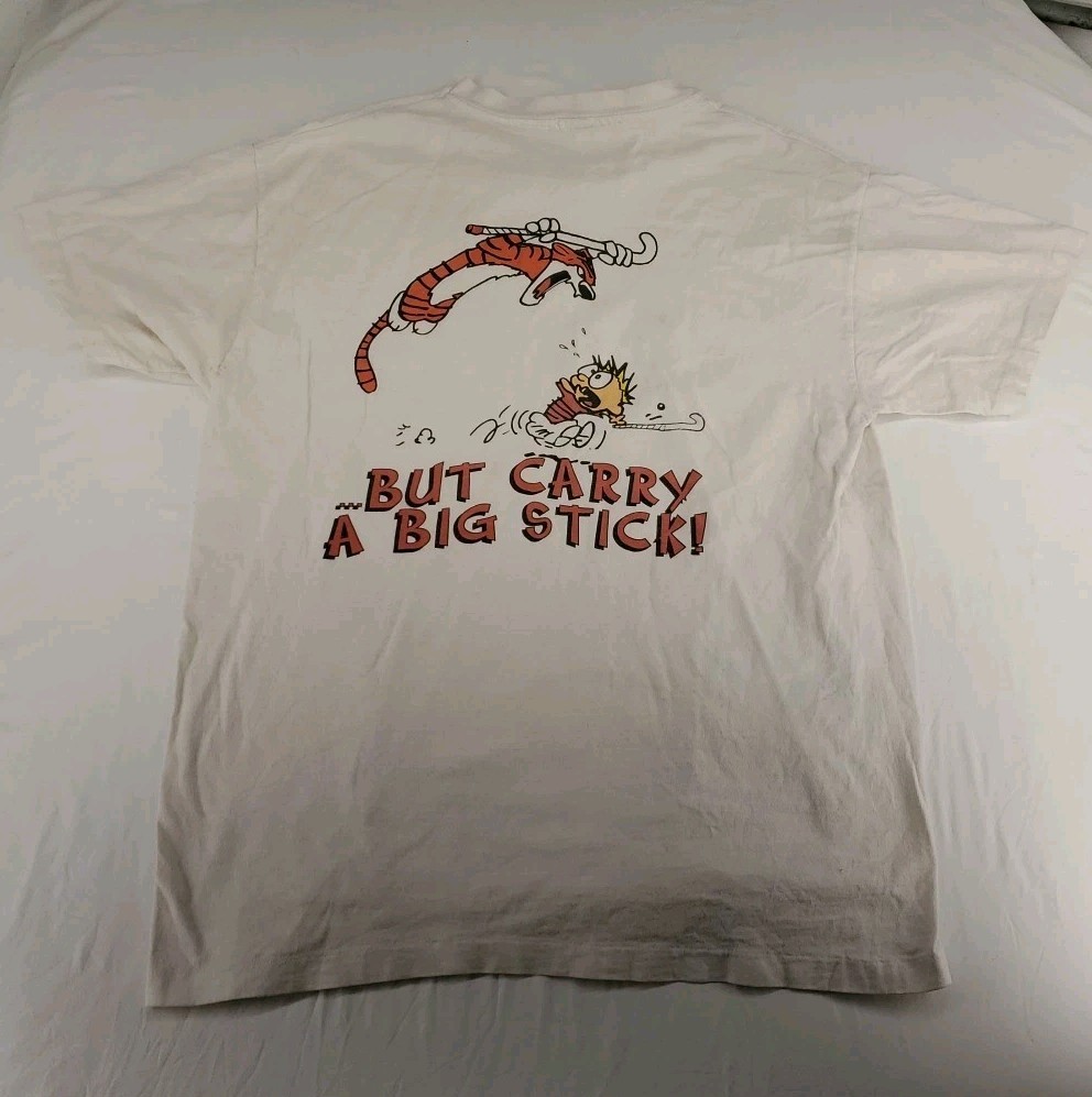 Calvin and Hobbes VTG 90s T-Shirt LaCrosse Front/Back Print Single Stitch LG??