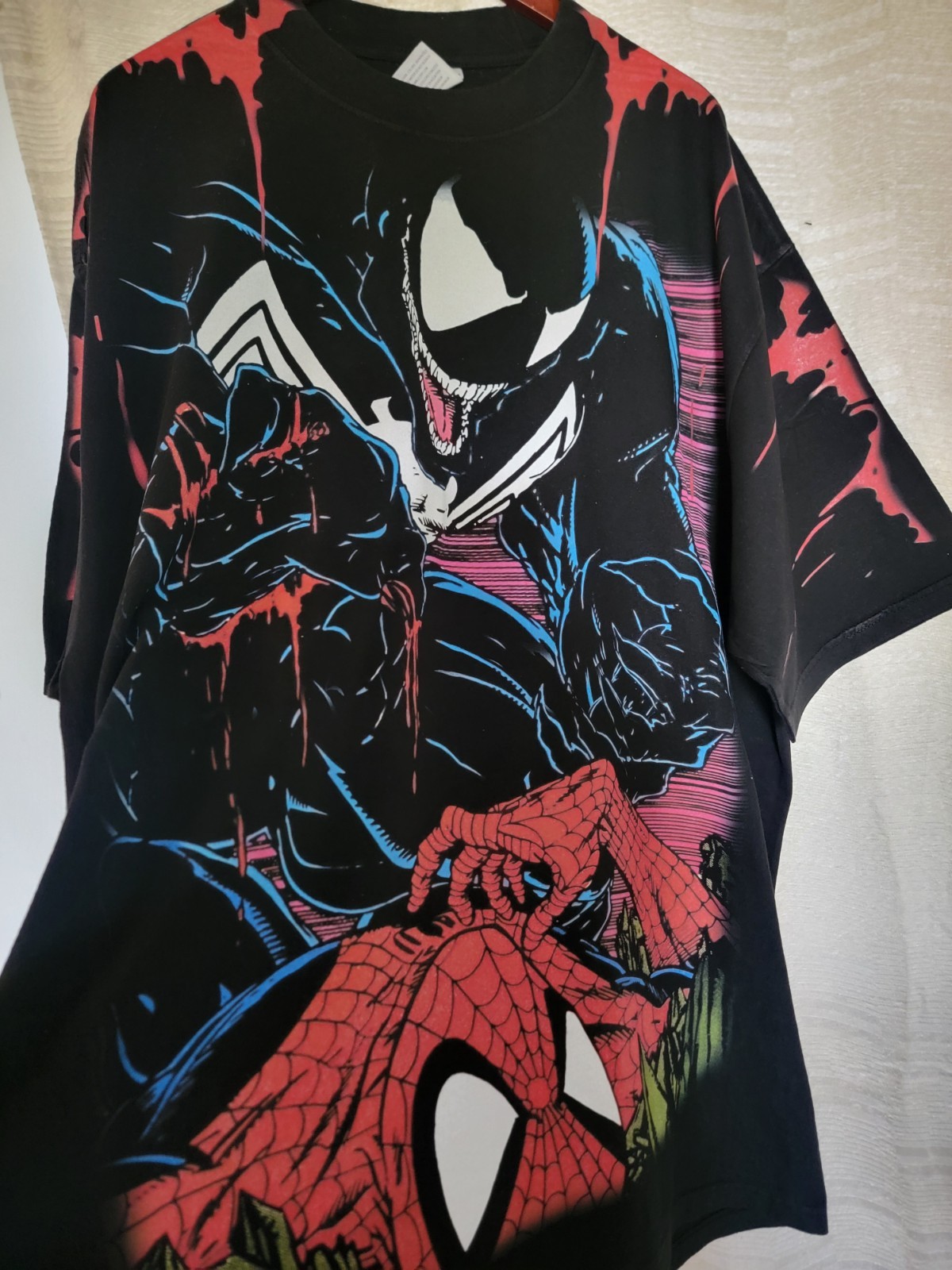 VENOM SPIDERMAN ON A SHAKA HEAVYWEIGHT GARMET DYED T SHIRT Jumbo Print “MODERN”