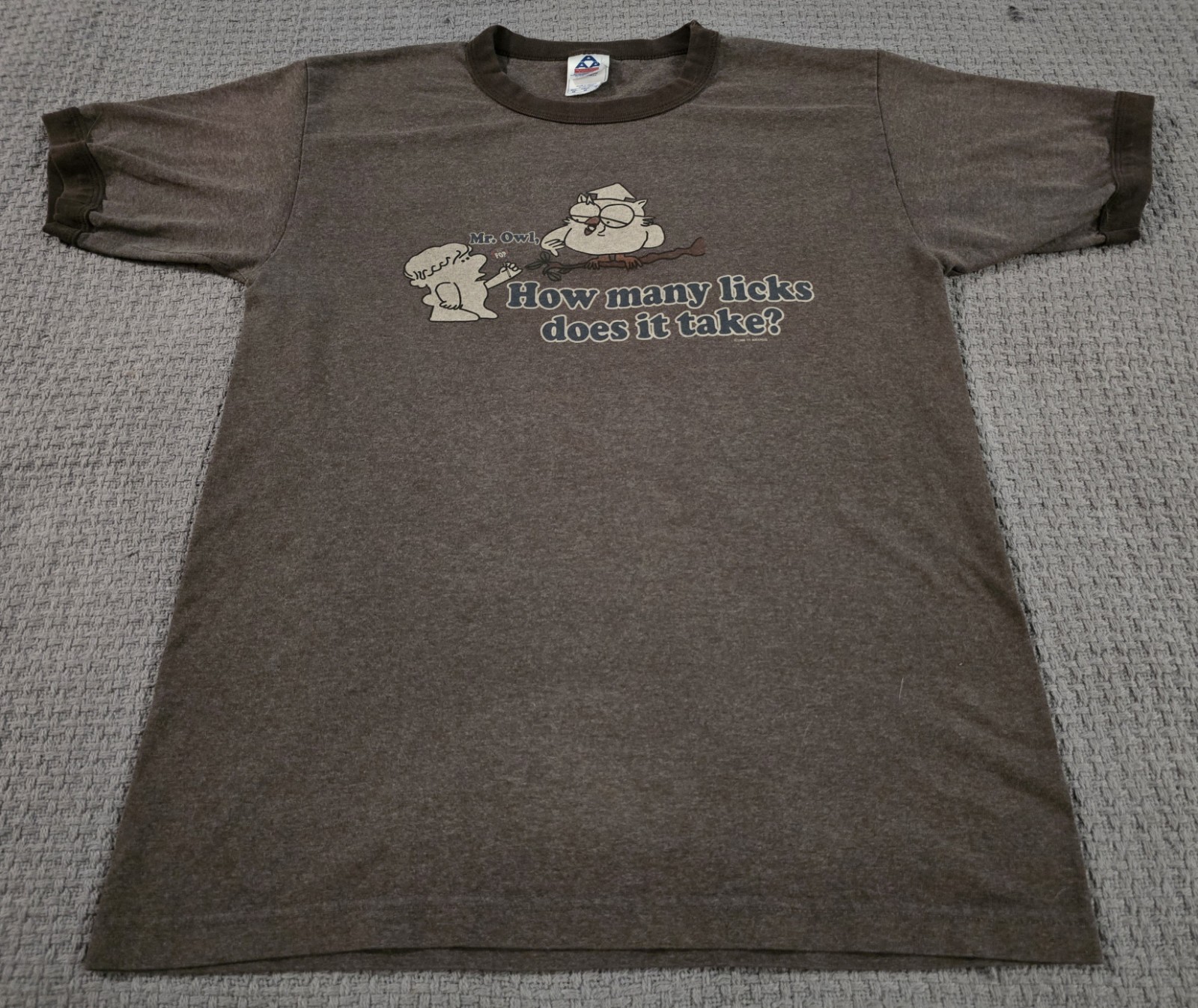 Vintage Ringer OWL How Many Licks Tootsie Pop T-Shirt Size Med Retro