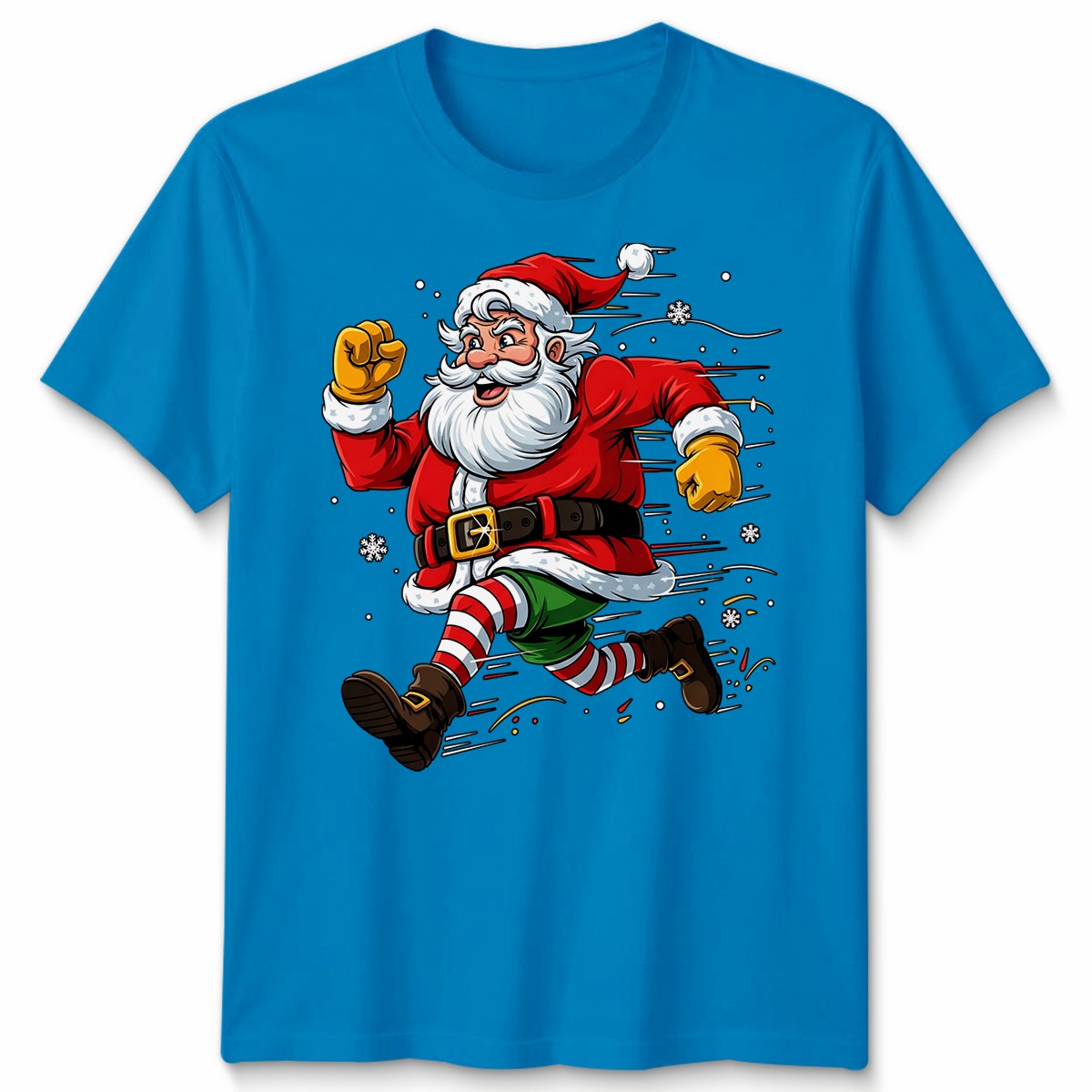 Running Santa Christmas Holiday Mens T-Shirt Womens Graphic Tee Festive Apparel