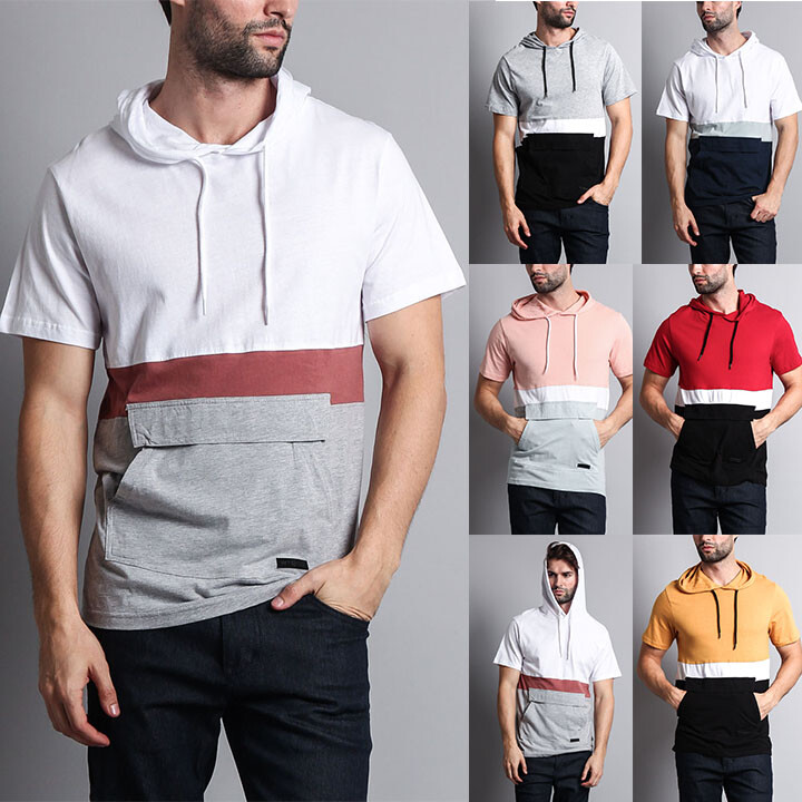 Men’s Short Sleeve Cotton Anorak Kangaroo Pocket Hoodie T-Shirt 17391-1084-II9G