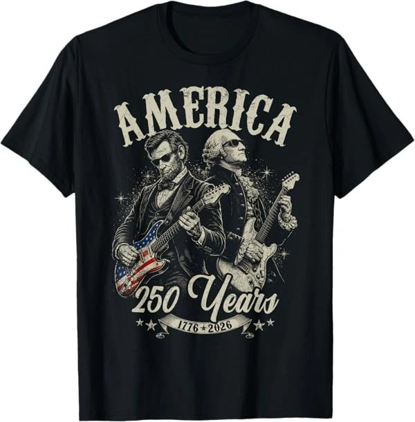 George Washington Lincoln Playing Guitar Abe Lincoln 250th T-Shirt