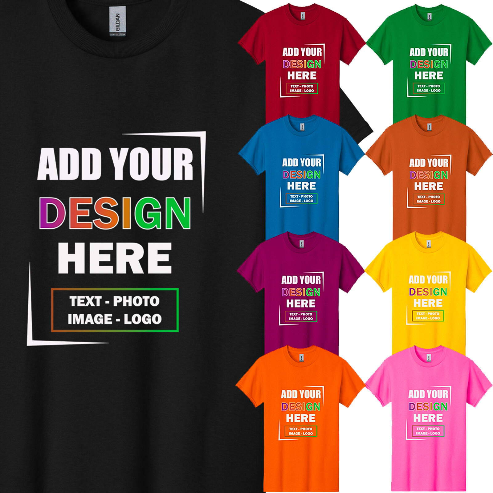 Personalized Customized Gildan Men’s T-Shirt Your Business Logo Text Designs USA