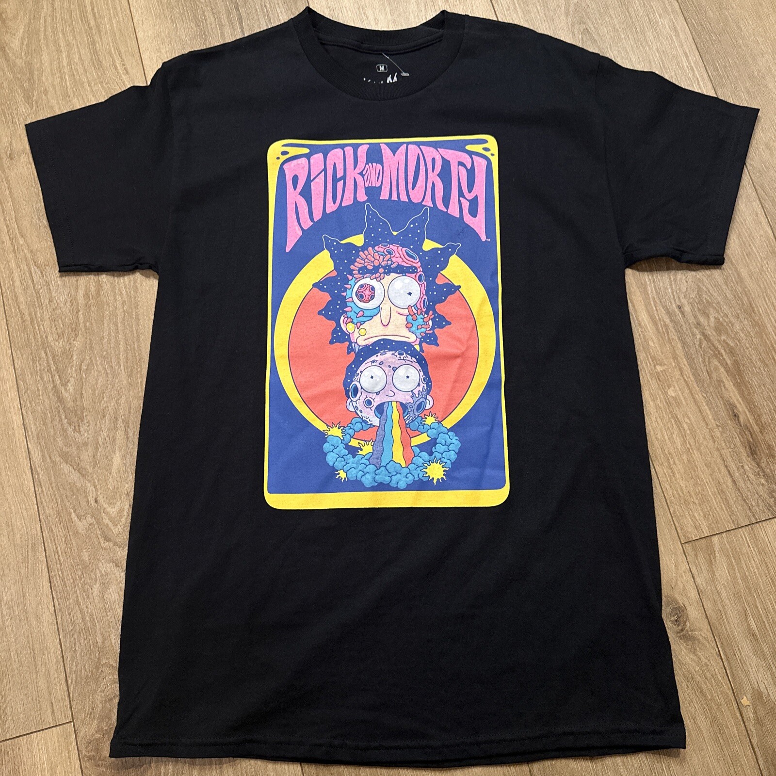 Official Rick And Morty Adult Swim Men’s Black Shirt Psychedelic Graphic Medium