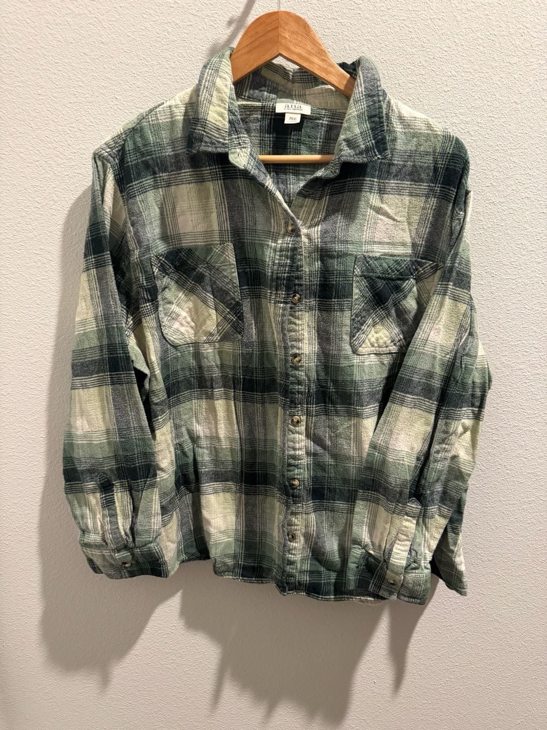 a.n.a a new approach Green Plaid Flannel Button Down Shirt Size PXXL