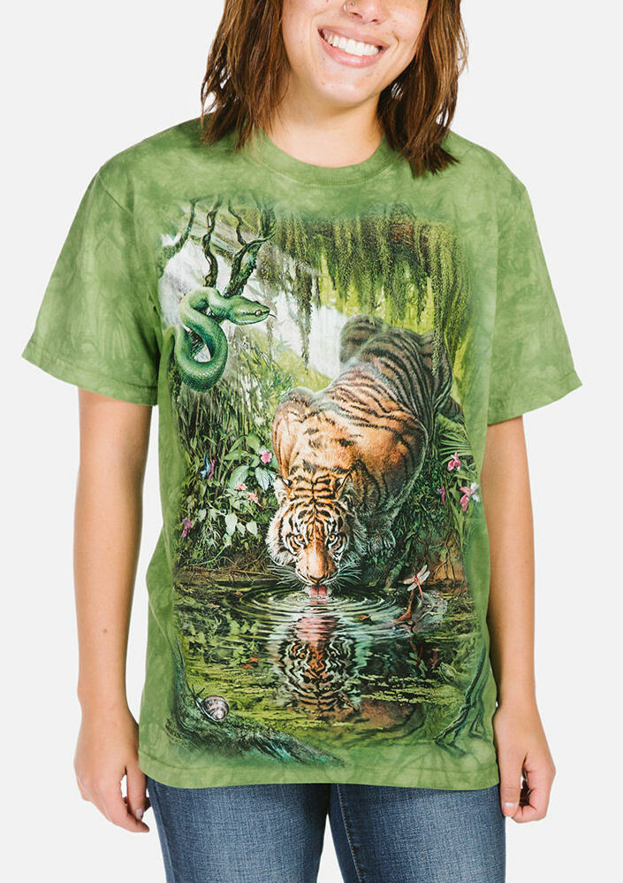 Siberian Tiger Enchanted Snake King Pool Reflection Mountain Green T-Shirt S-3X