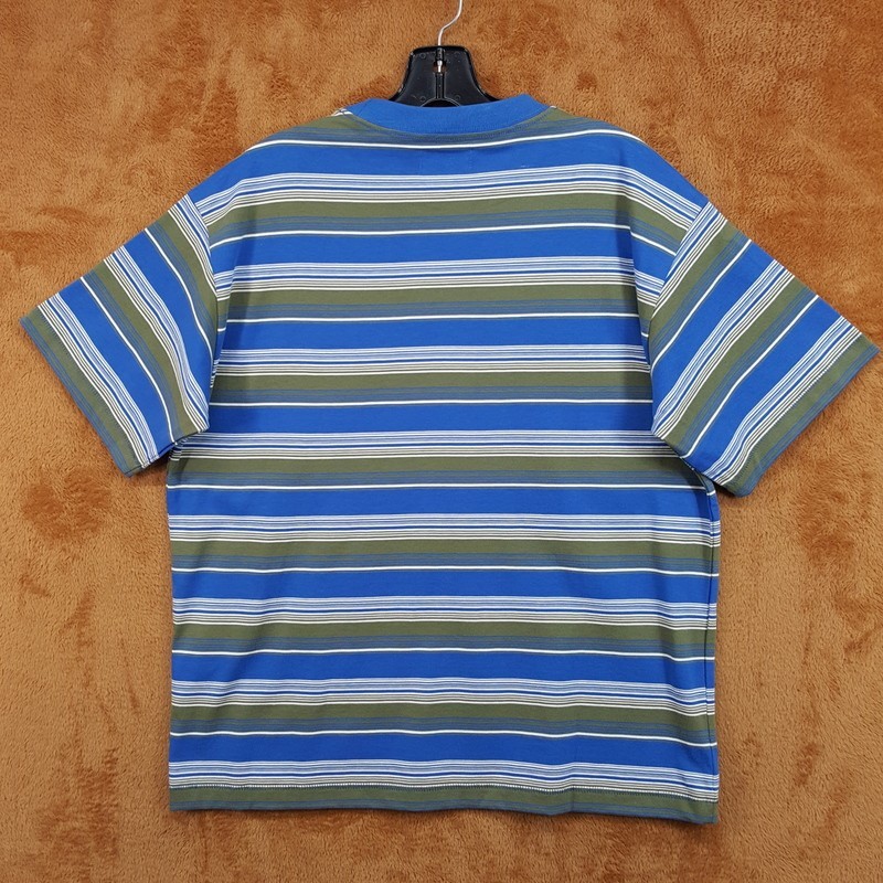 MARKET STUDIO Shirt Mens Small Blue Stripe Pullover Crew Smiley T-Shirt Tee