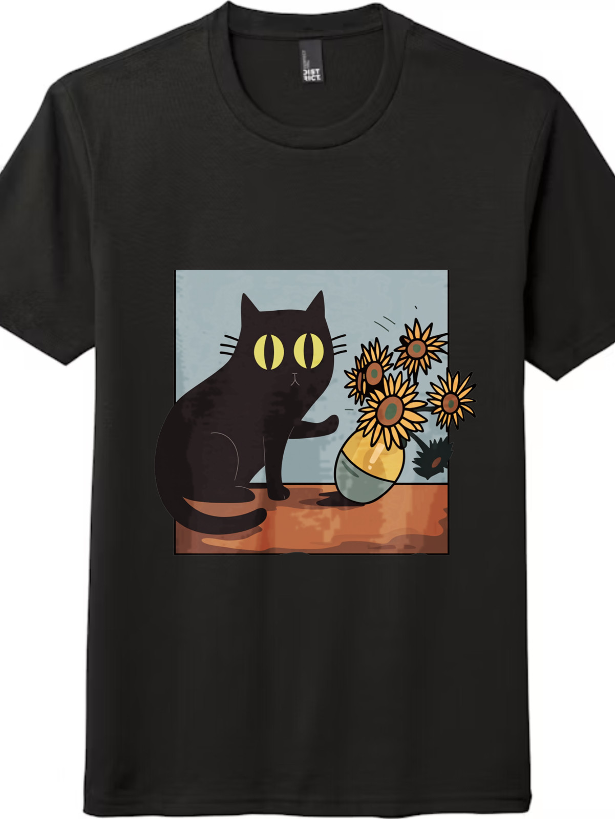 “Naughty Cat & Sunflowers” Art Graphic Tee – Unisex Vintage Cat T-Shirt