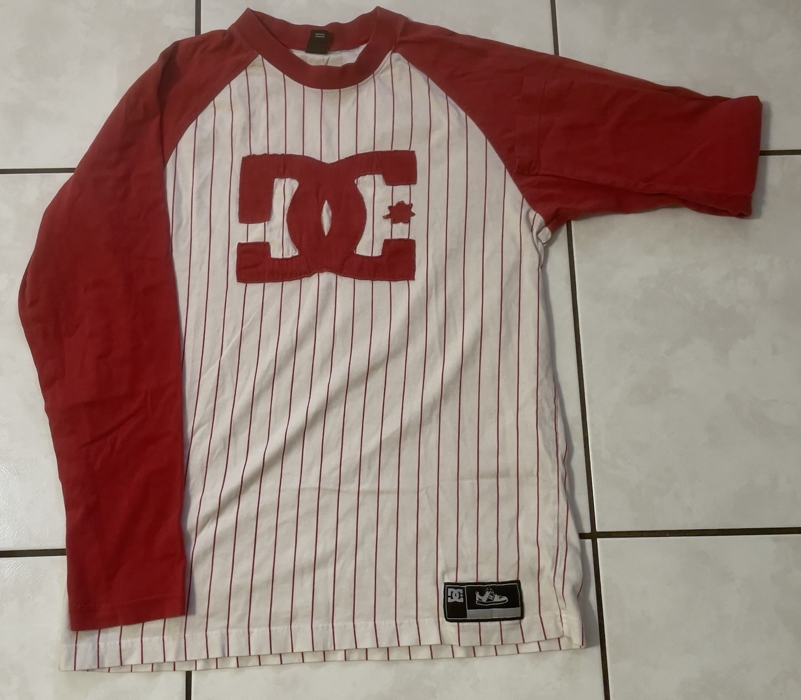 Rare Vtg 90 Y2K DC Shoe Co USA Embroidered Logo Raglan Baseball Skate Jersey L