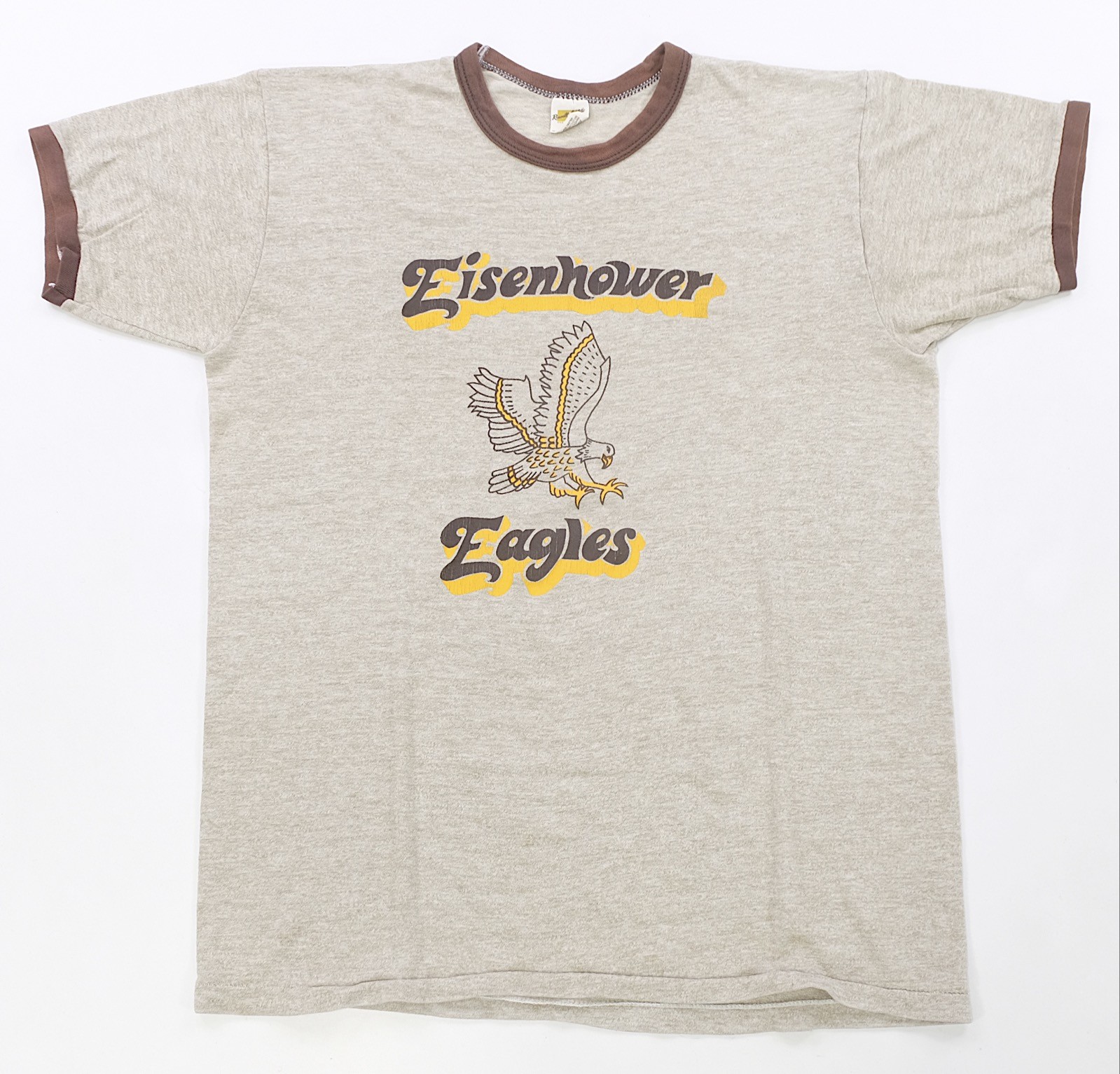 Rare VTG RUSSELL ATHLETIC Eisenhower Eagles High School Ringer T Shirt 70s SZ L
