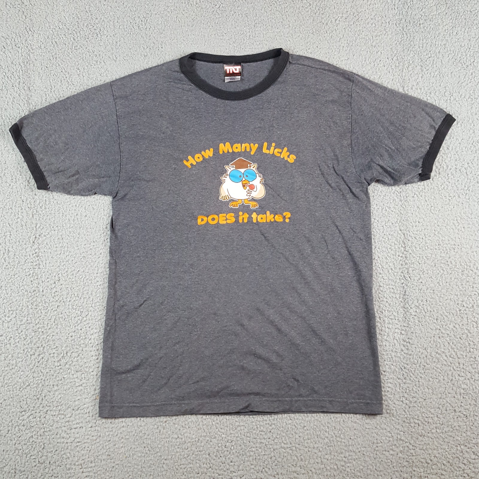 Vintage Y2K How Many Licks Tootsie Pop Candy Ringer Size S Owl Retro T Shirt