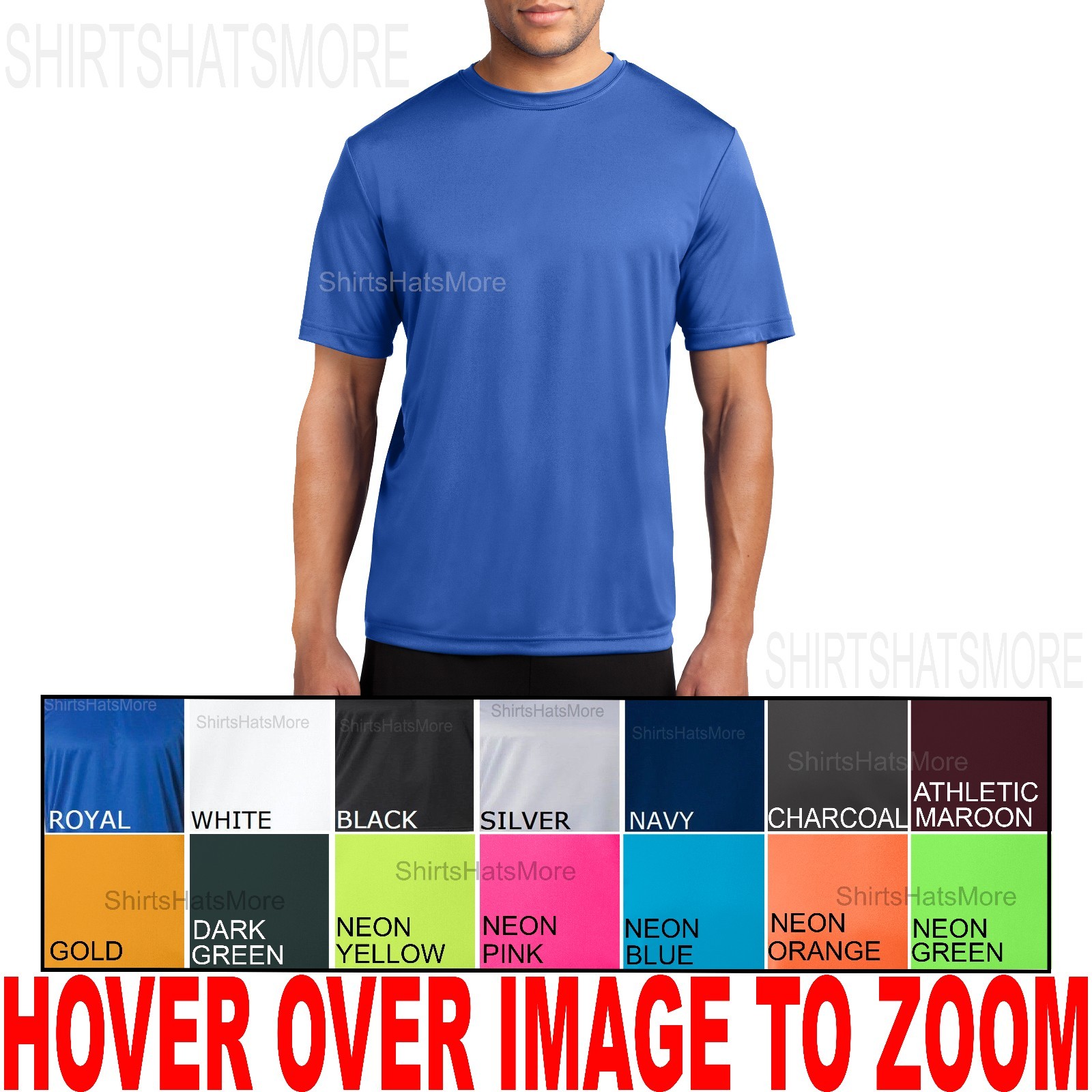 Mens Moisture WIcking Performance T-Shirt Gym Athletic S M L XL 2XL 3XL 4XL UPF