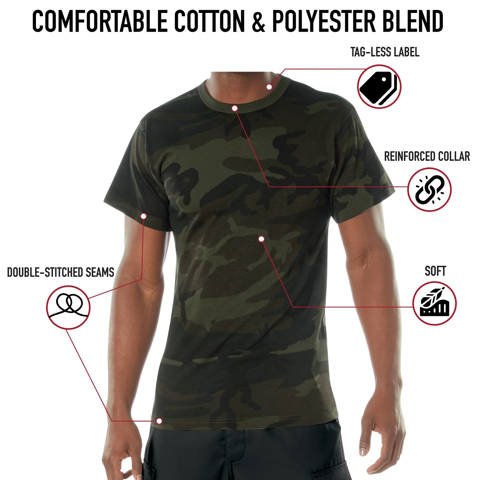 Men’s Midnight Woodland Camo T-Shirt – Stealth Ops Camouflage Short Sleeve Tee