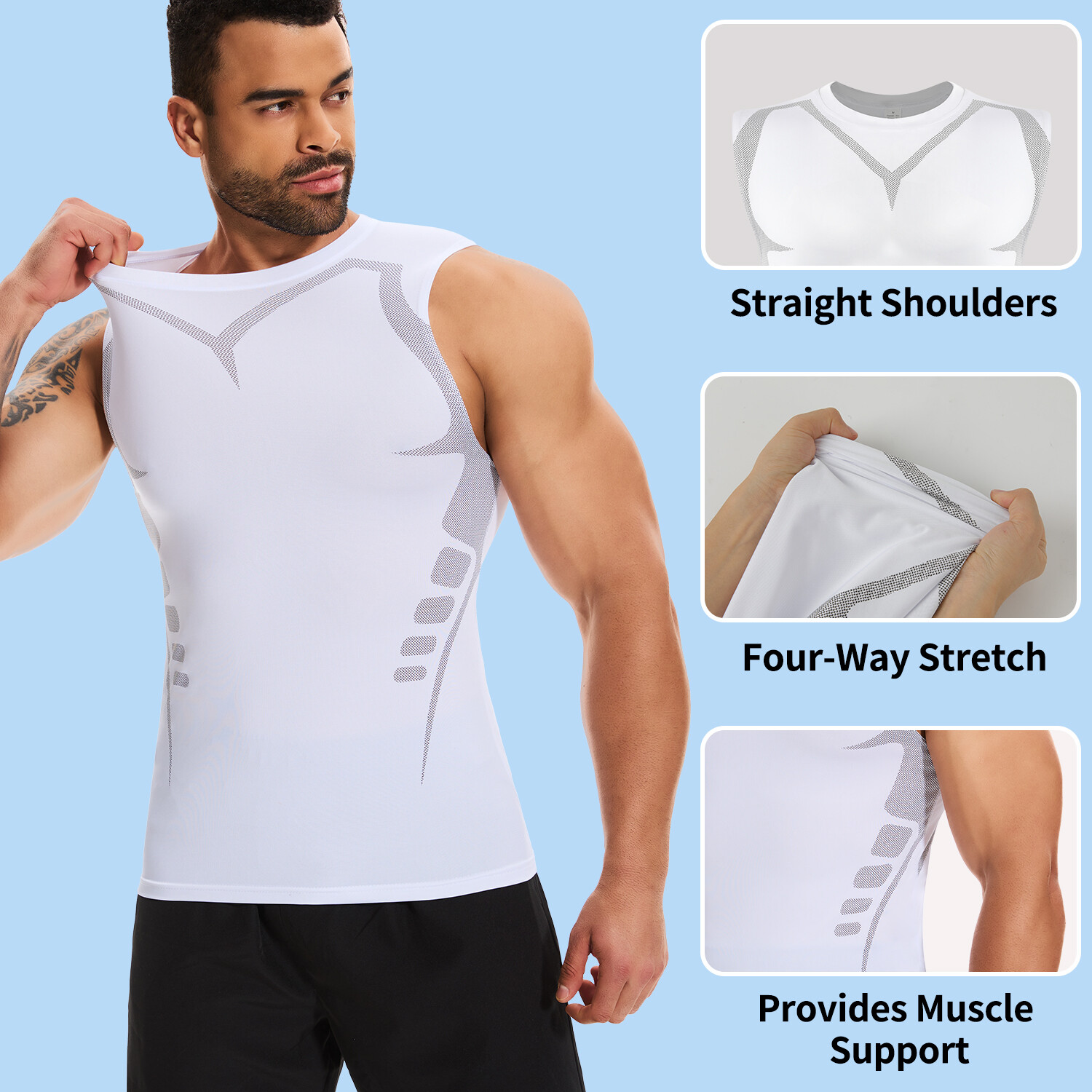 Men Compression Shirt Version Ionic Shaping Sleeveless Vest Sports Tank Top US