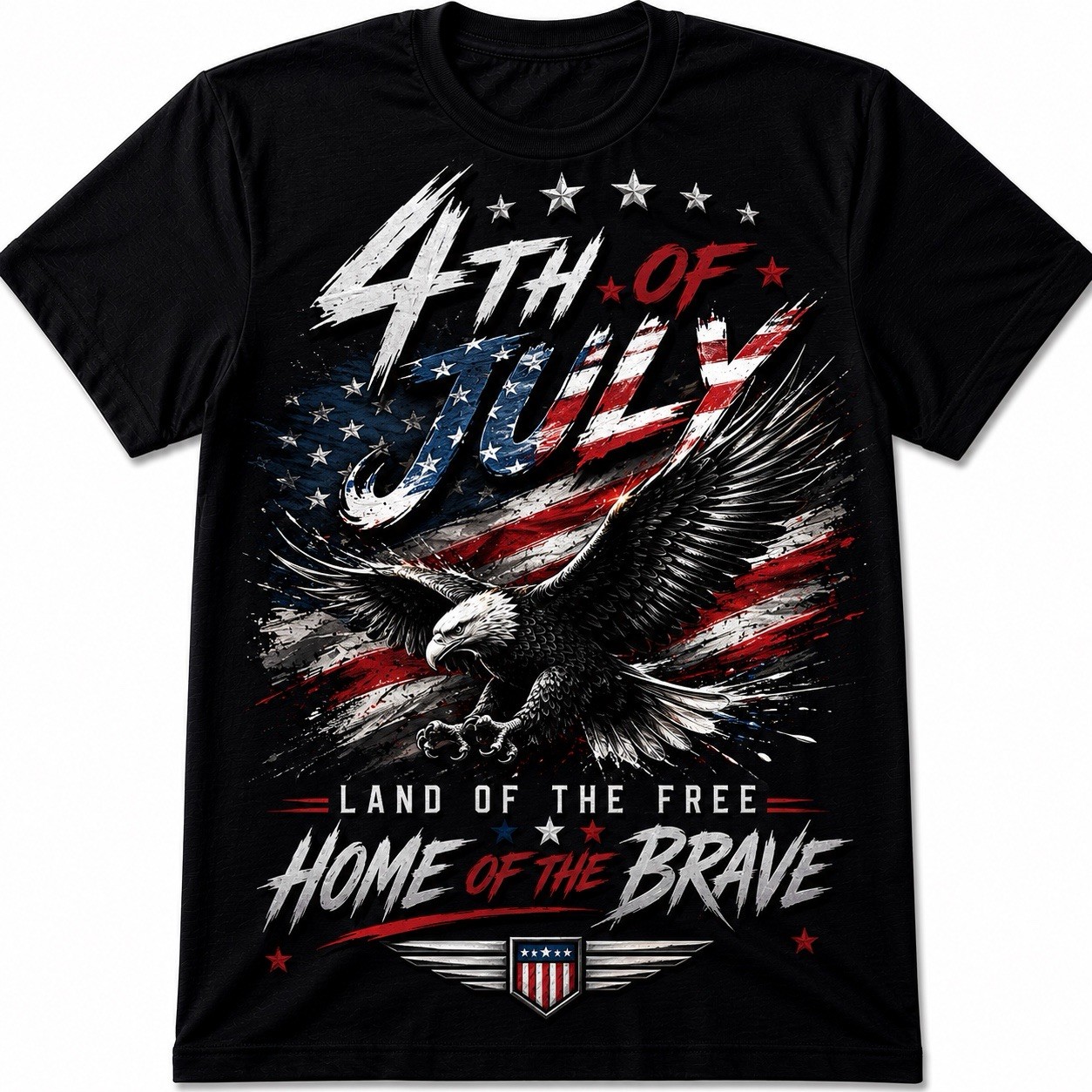 t-shirt for men 4th of July patriotic eagle flag graphic black crew neck
