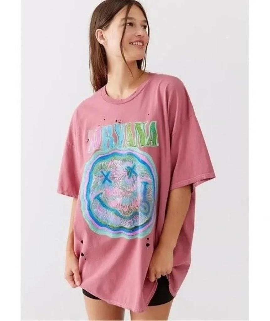 Nirvana Distressed T-Shirt Dress Pink New