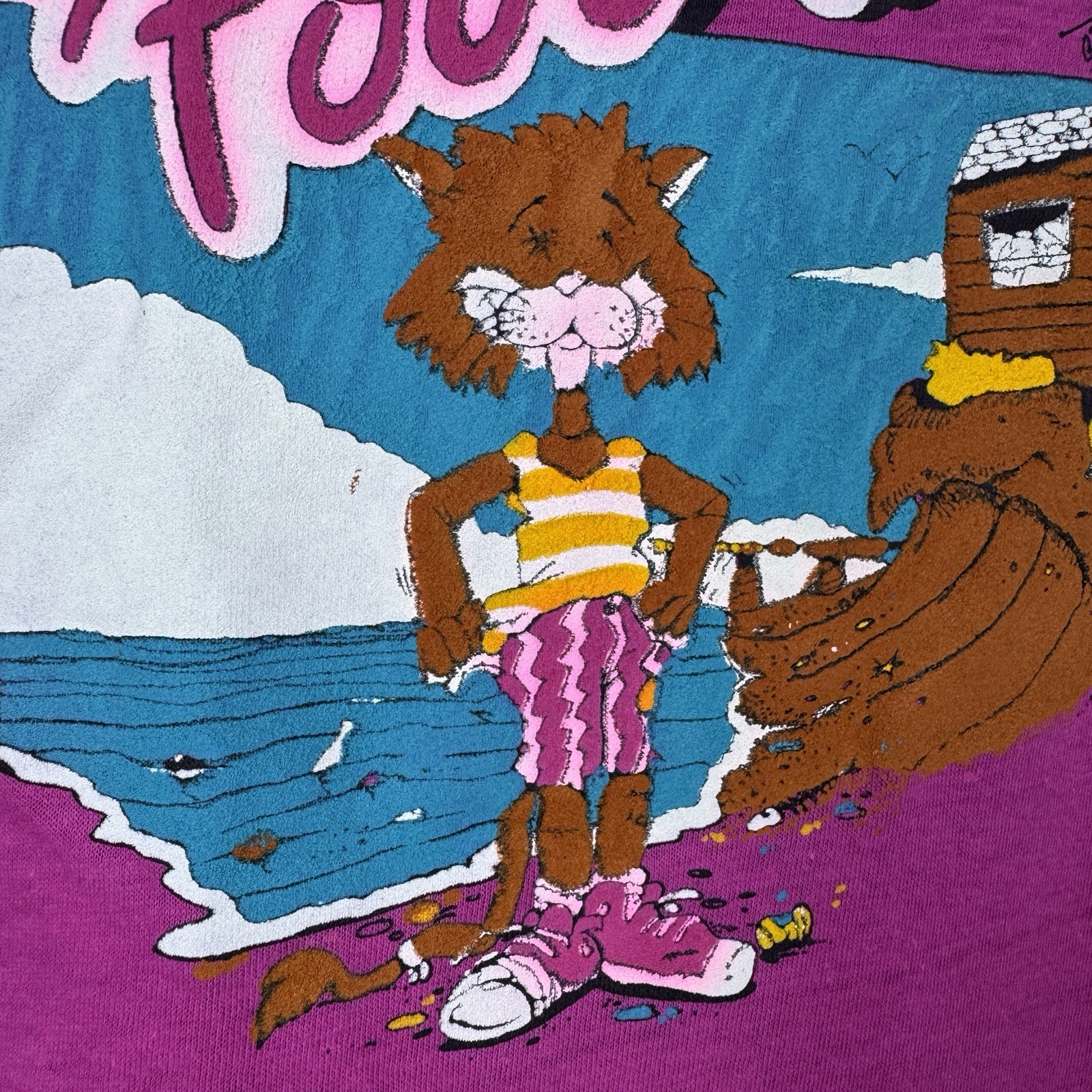 Vtg 80s Lifestyles of Poor & Unknown Top Half Tropix Pink Single Stitch Tee Sz L