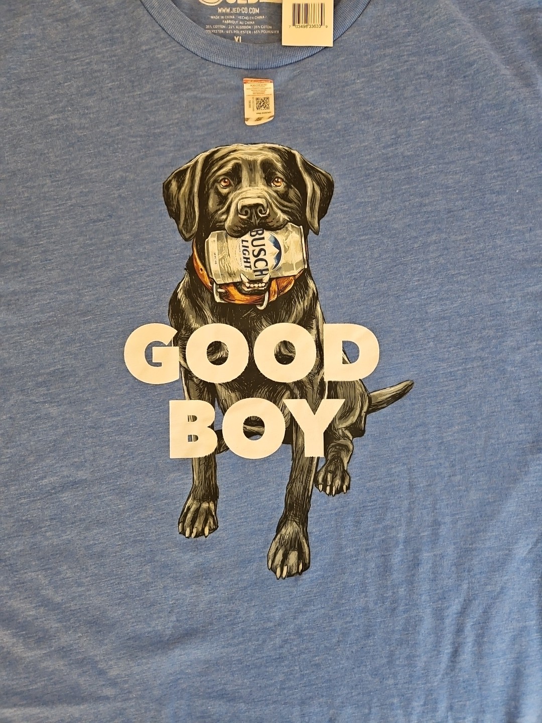 Jed-Co x Anheuser Busch Good Boy Busch Light T-Shirt Soft Blue Men Size XL New