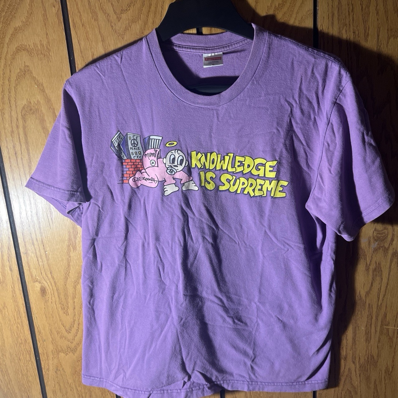 SUPREME Knowledge Is Supreme Graphic T-Shirt Purple Crew M