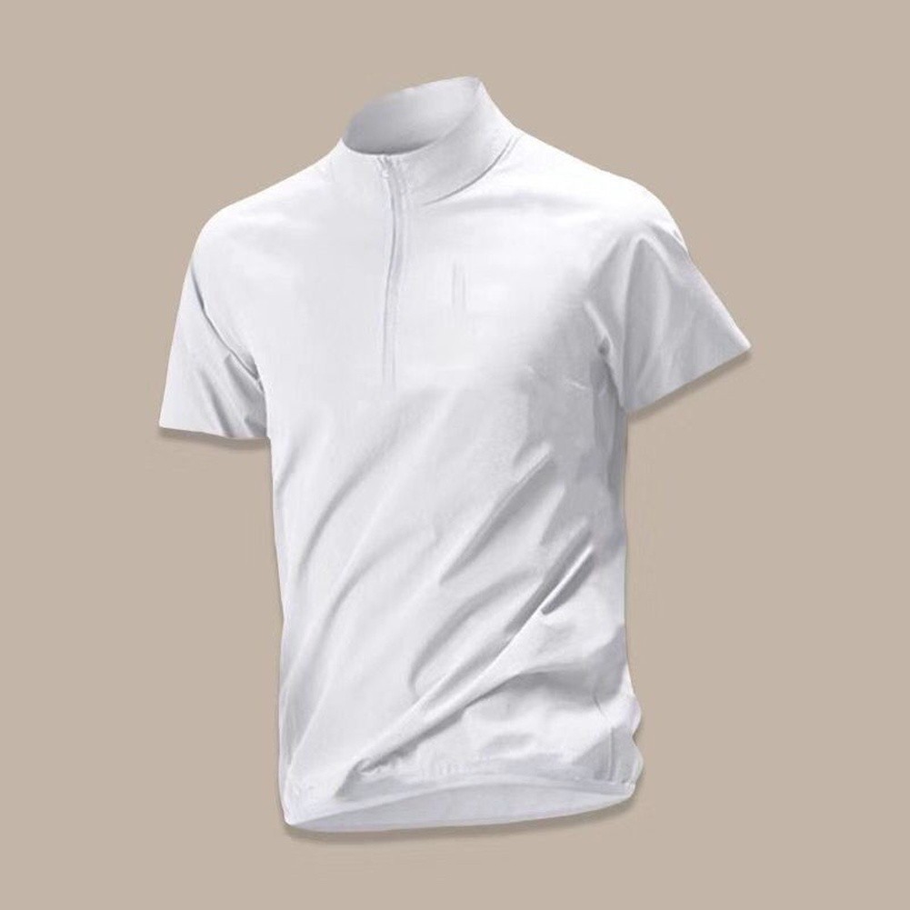 Loose Fit Men’s Polyester 95% Spandex 5% Half-Zip Stand Collar T-Shirt Top